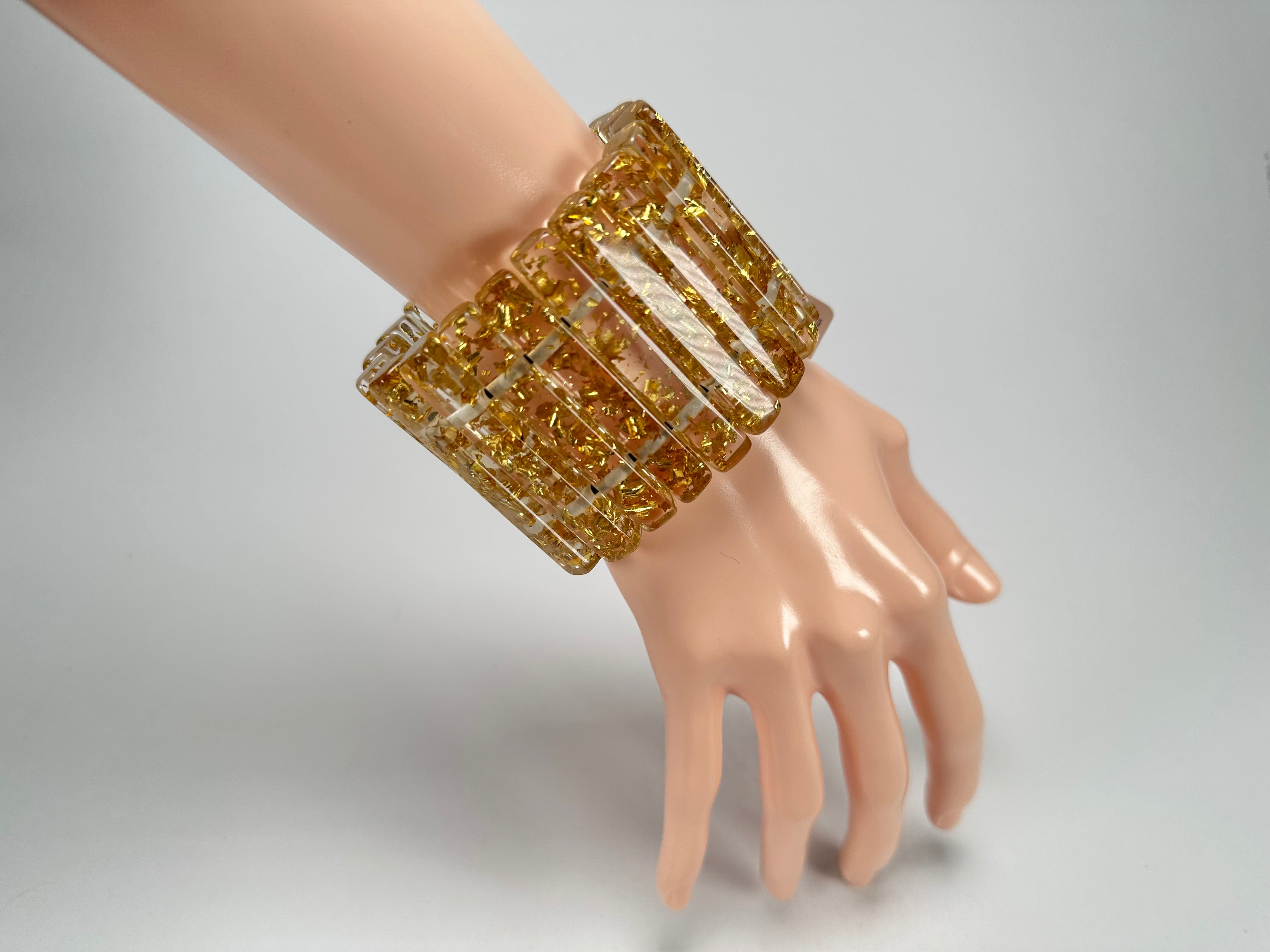 Jackie Brazil "Clarissa" Gold Flakes Thin Rectangles Elasticated Bracelet ( B2335 )