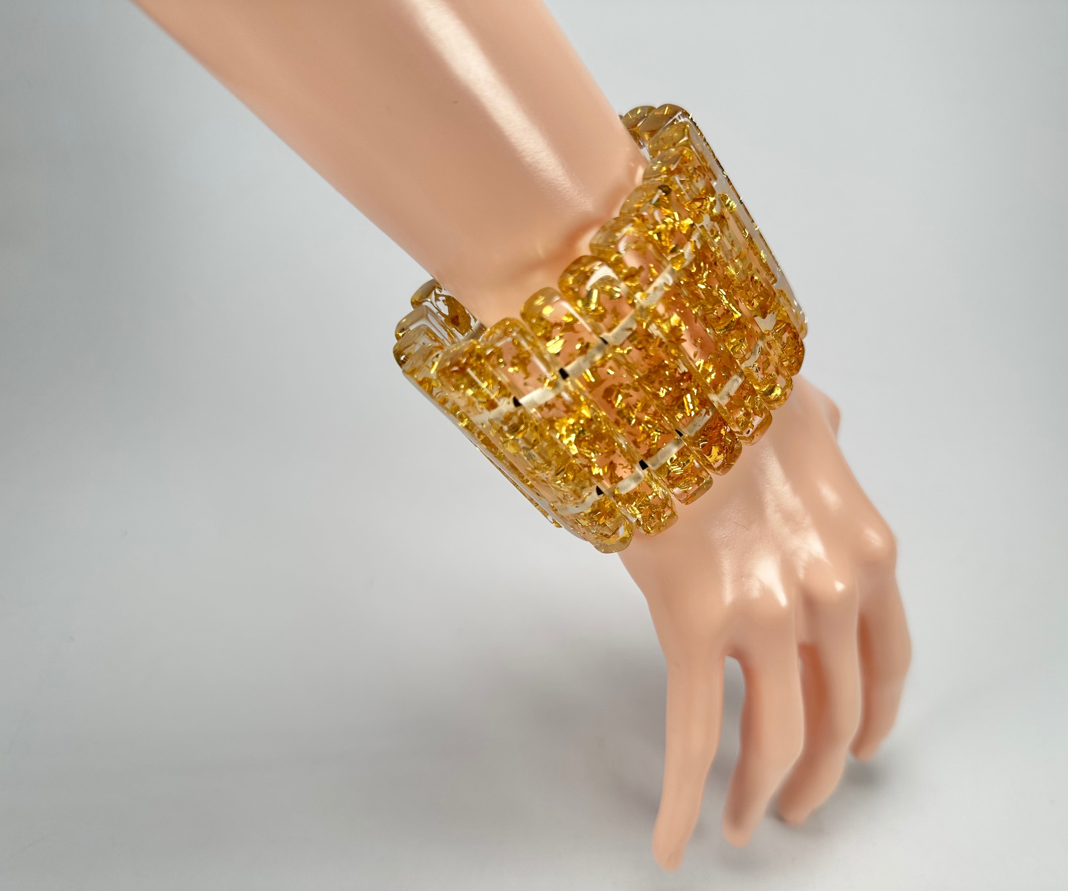 Jackie Brazil "Clarissa" Gold Flakes Thin Rectangles Elasticated Bracelet ( B2335 )