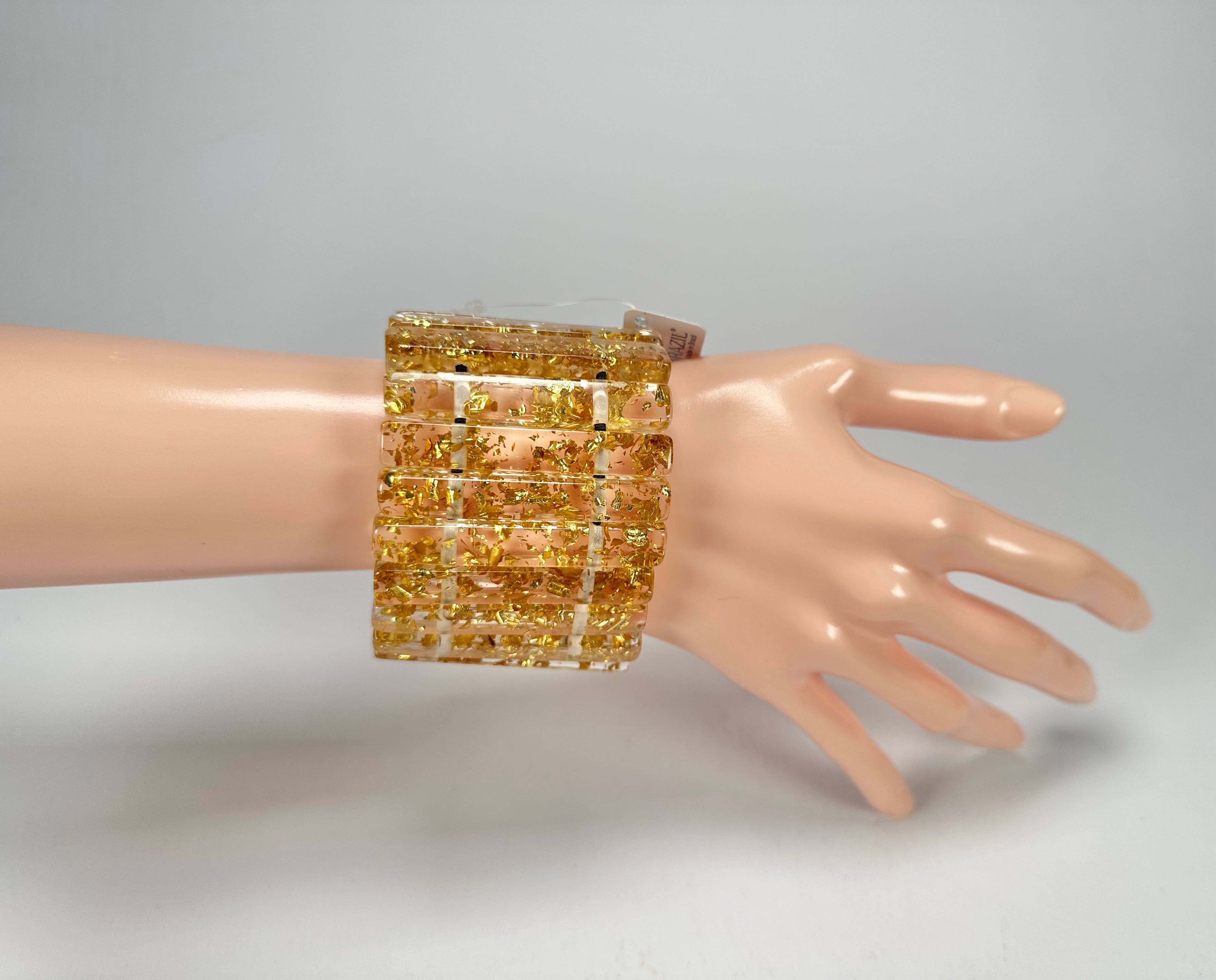 Jackie Brazil "Clarissa" Gold Flakes Thin Rectangles Elasticated Bracelet ( B2335 )