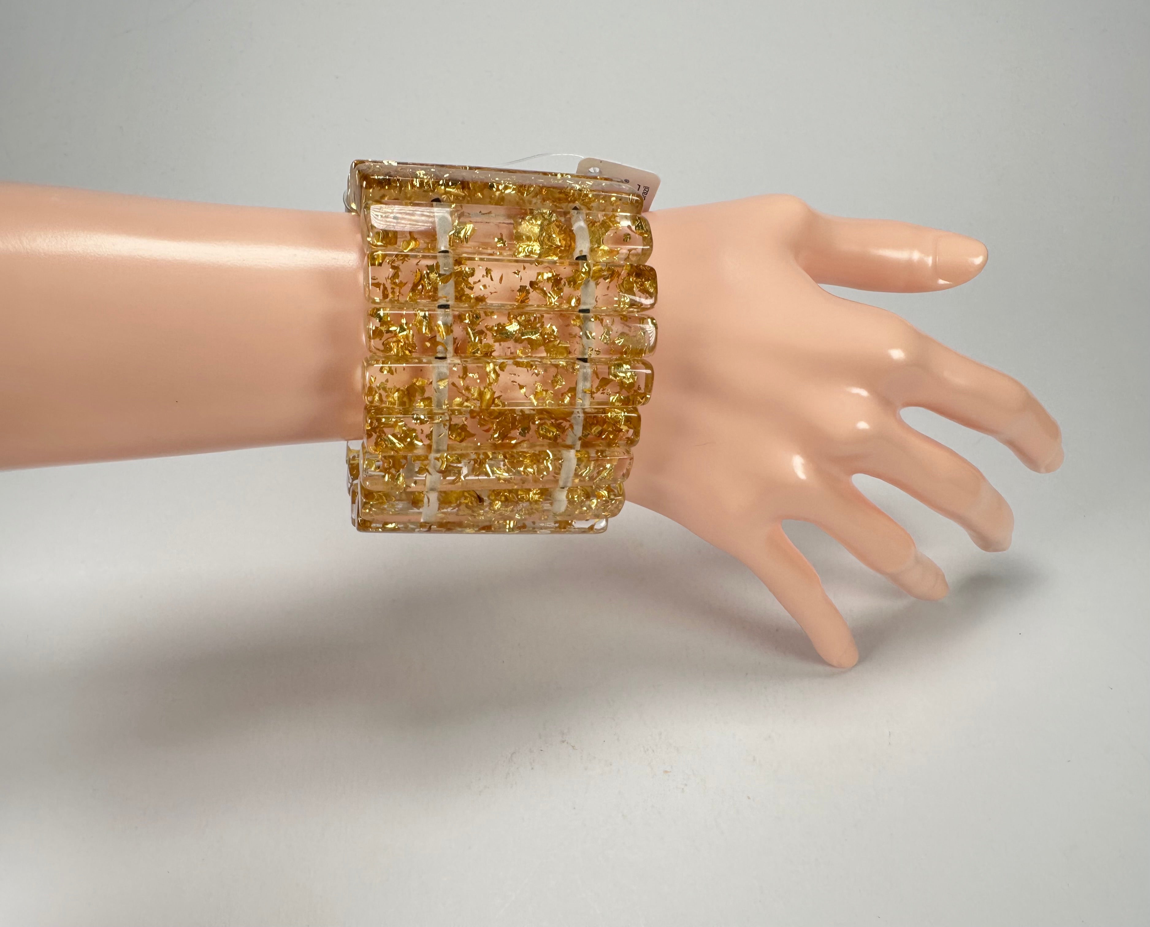 Jackie Brazil "Clarissa" Gold Flakes Thin Rectangles Elasticated Bracelet ( B2335 )