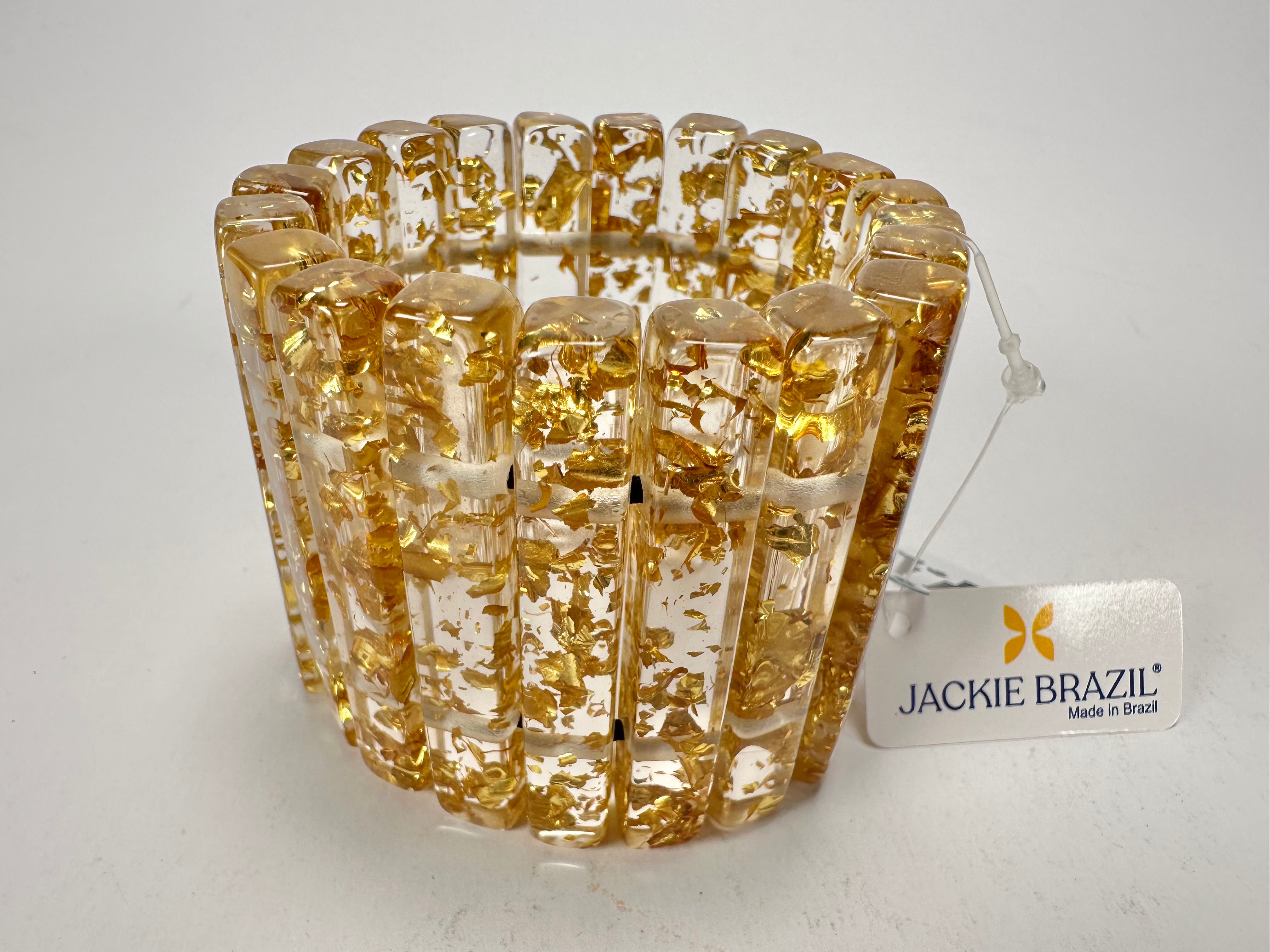Jackie Brazil "Clarissa" Gold Flakes Thin Rectangles Elasticated Bracelet ( B2335 )