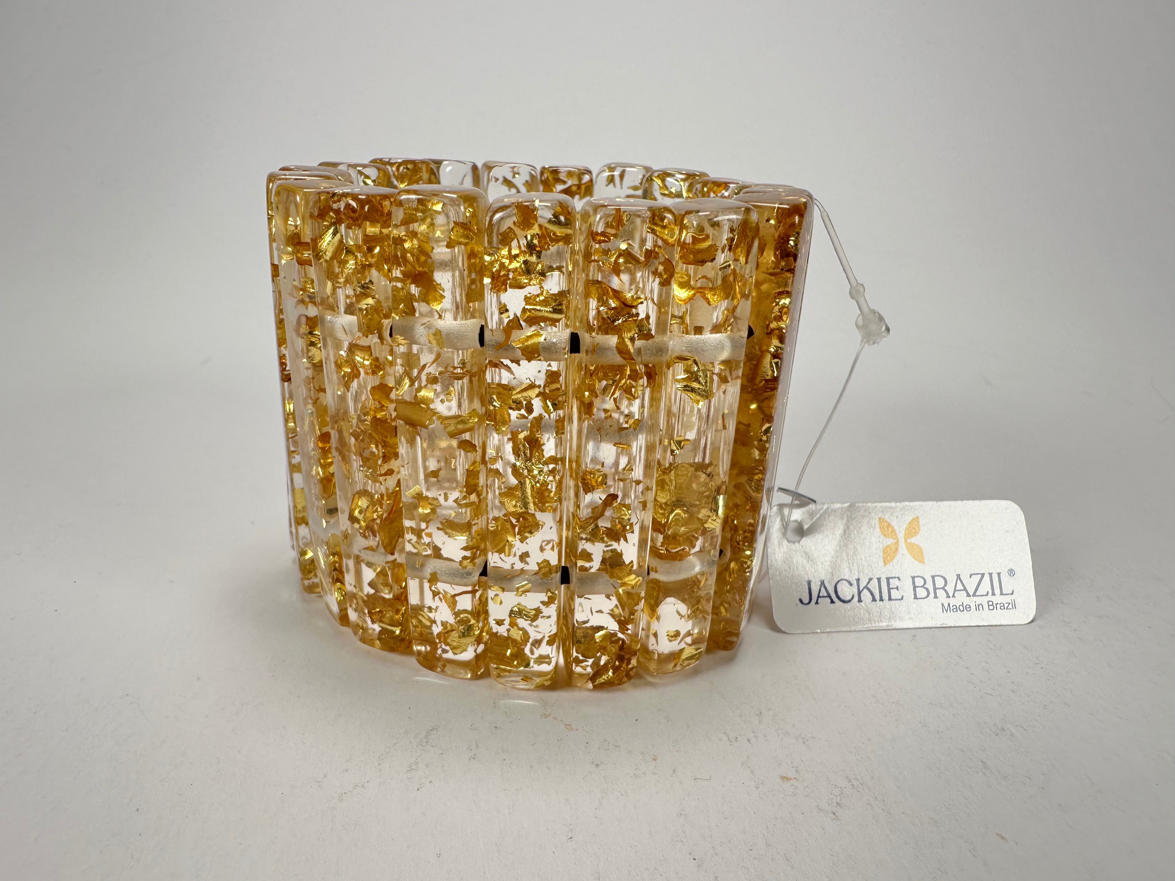 Jackie Brazil "Clarissa" Gold Flakes Thin Rectangles Elasticated Bracelet ( B2335 )