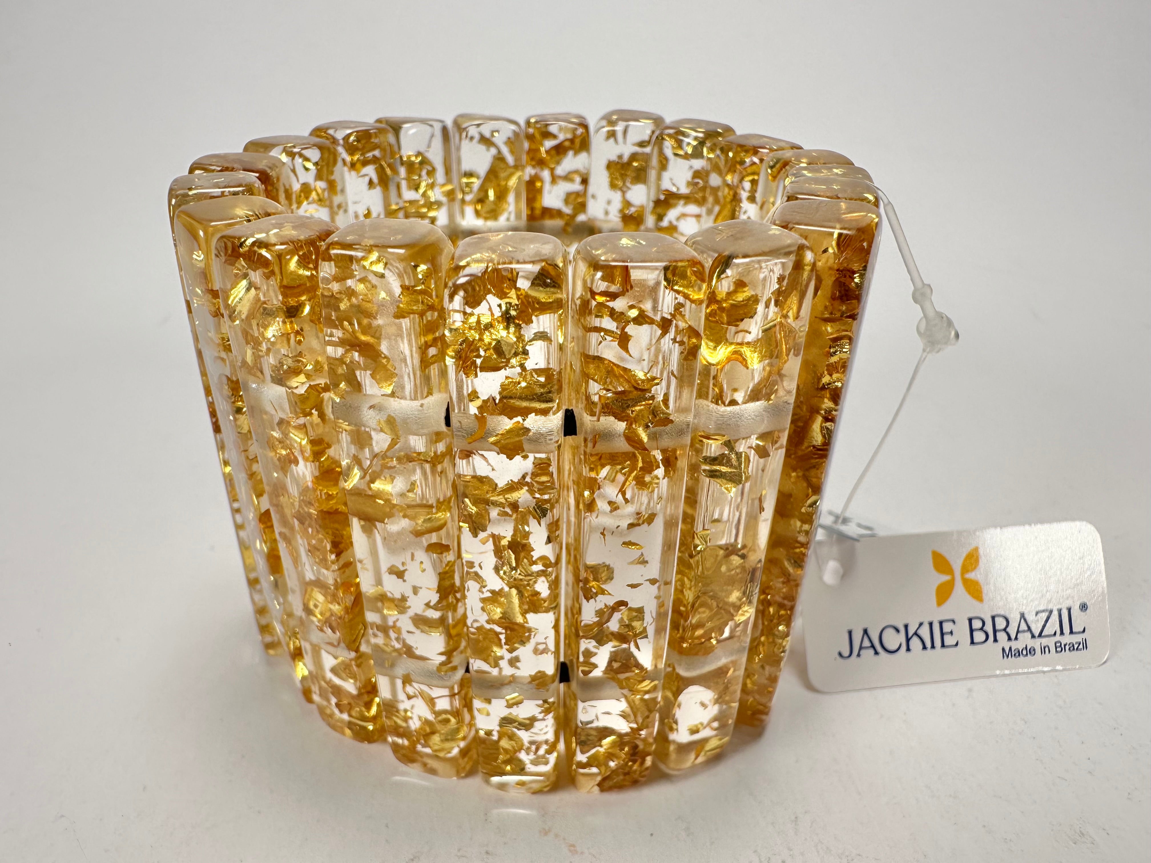Jackie Brazil "Clarissa" Gold Flakes Thin Rectangles Elasticated Bracelet ( B2335 )