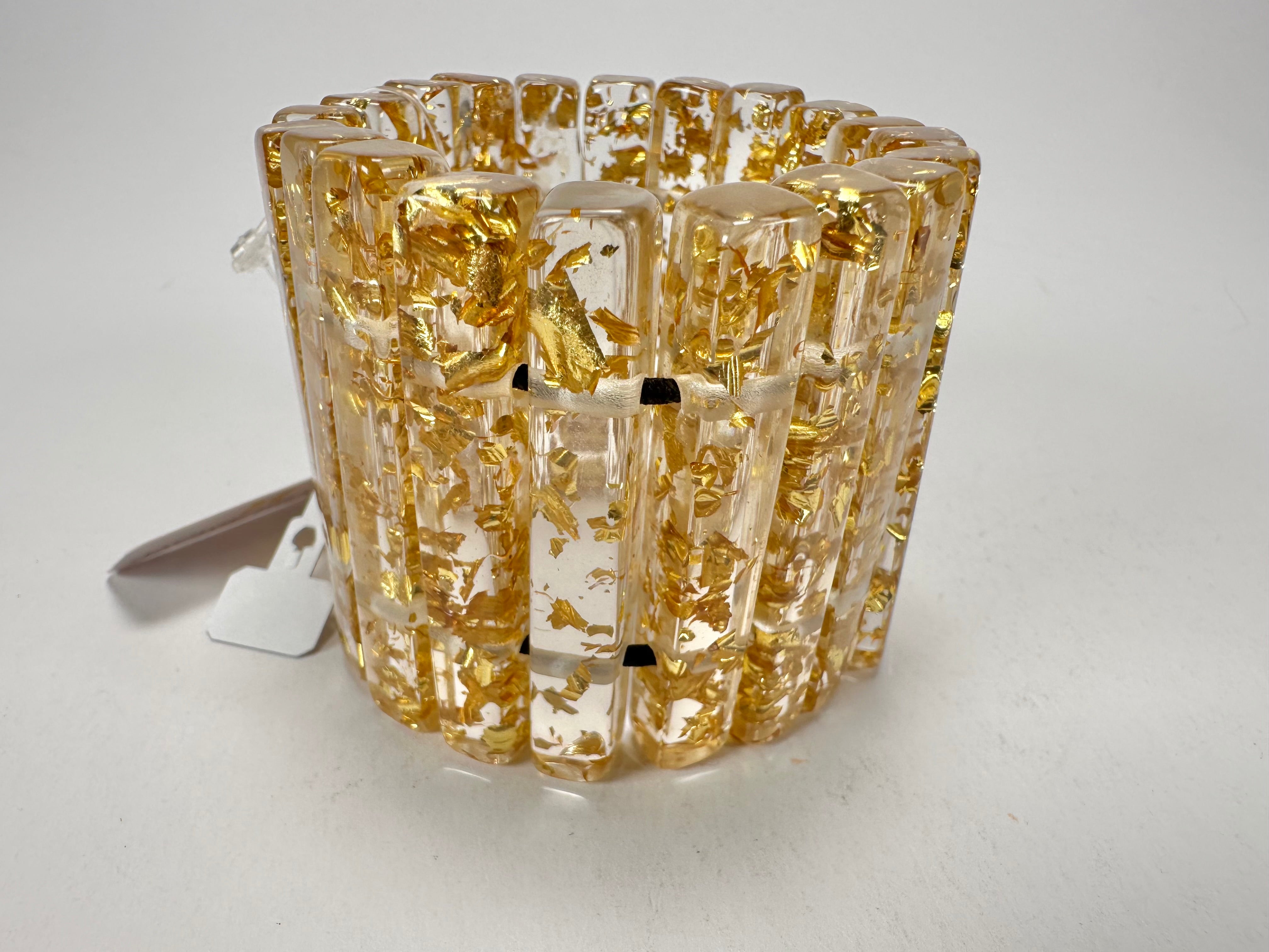 Jackie Brazil "Clarissa" Gold Flakes Thin Rectangles Elasticated Bracelet ( B2335 )