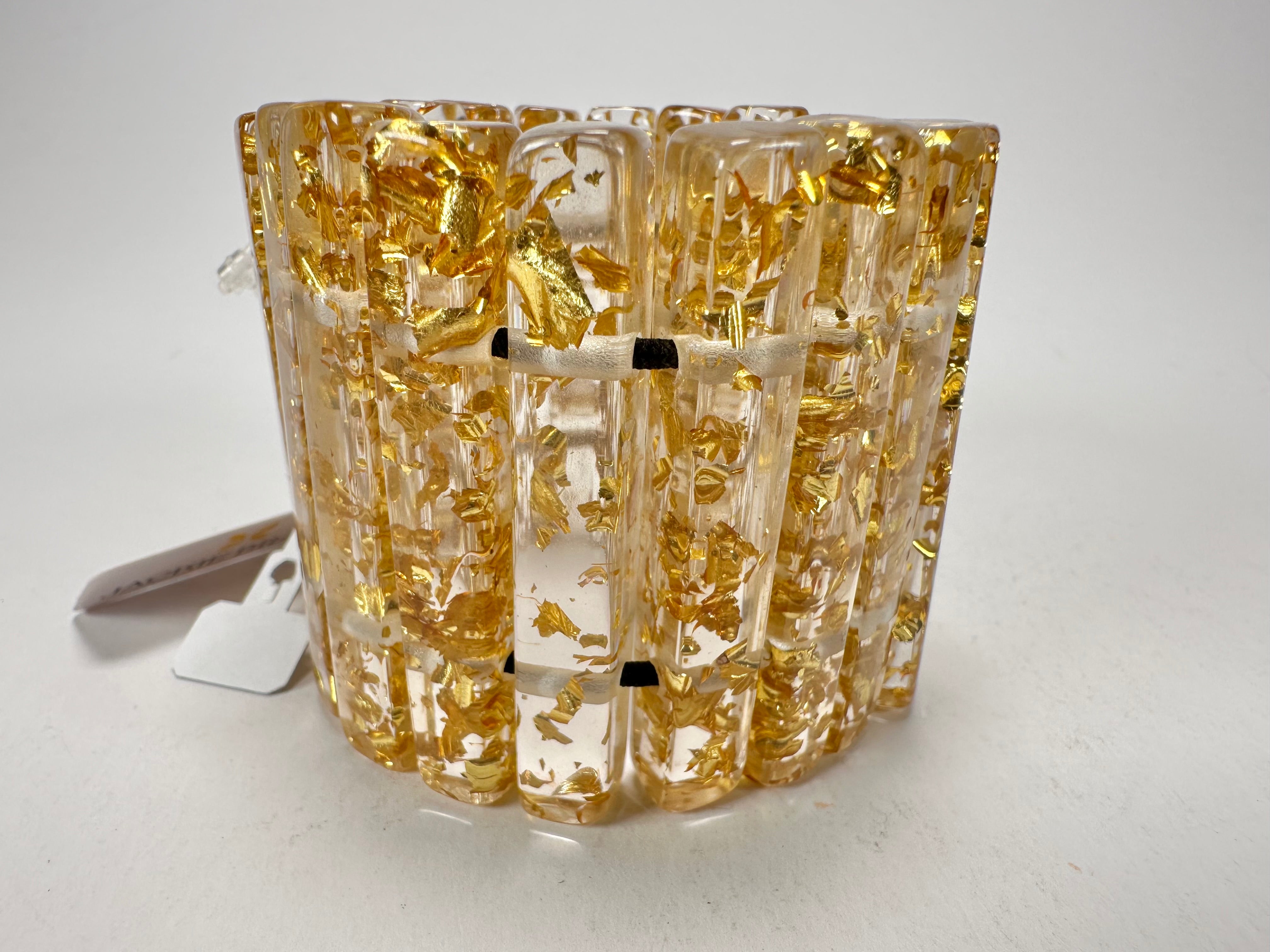 Jackie Brazil "Clarissa" Gold Flakes Thin Rectangles Elasticated Bracelet ( B2335 )