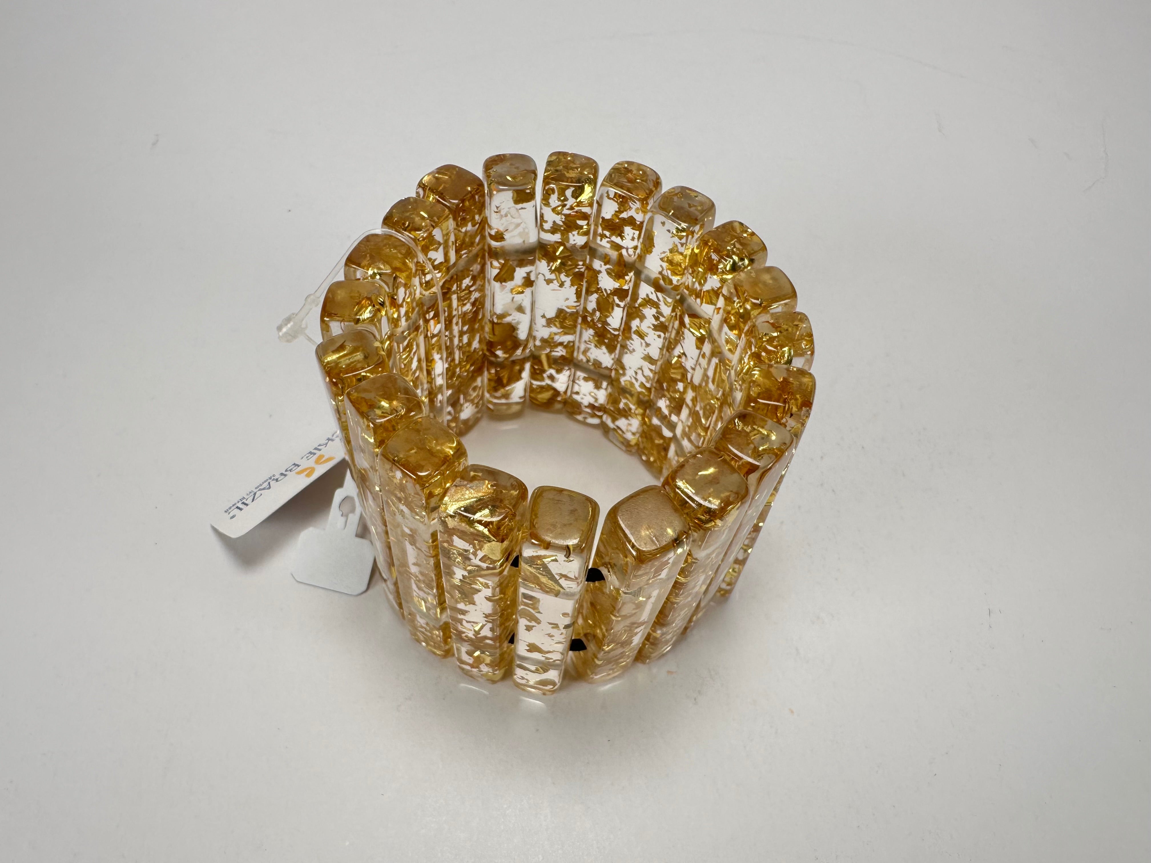 Jackie Brazil "Clarissa" Gold Flakes Thin Rectangles Elasticated Bracelet ( B2335 )