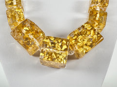 Jackie Brazil "Gold Flakes" Mix Size Liquorice Cubes Resin Necklace ( N3343 )