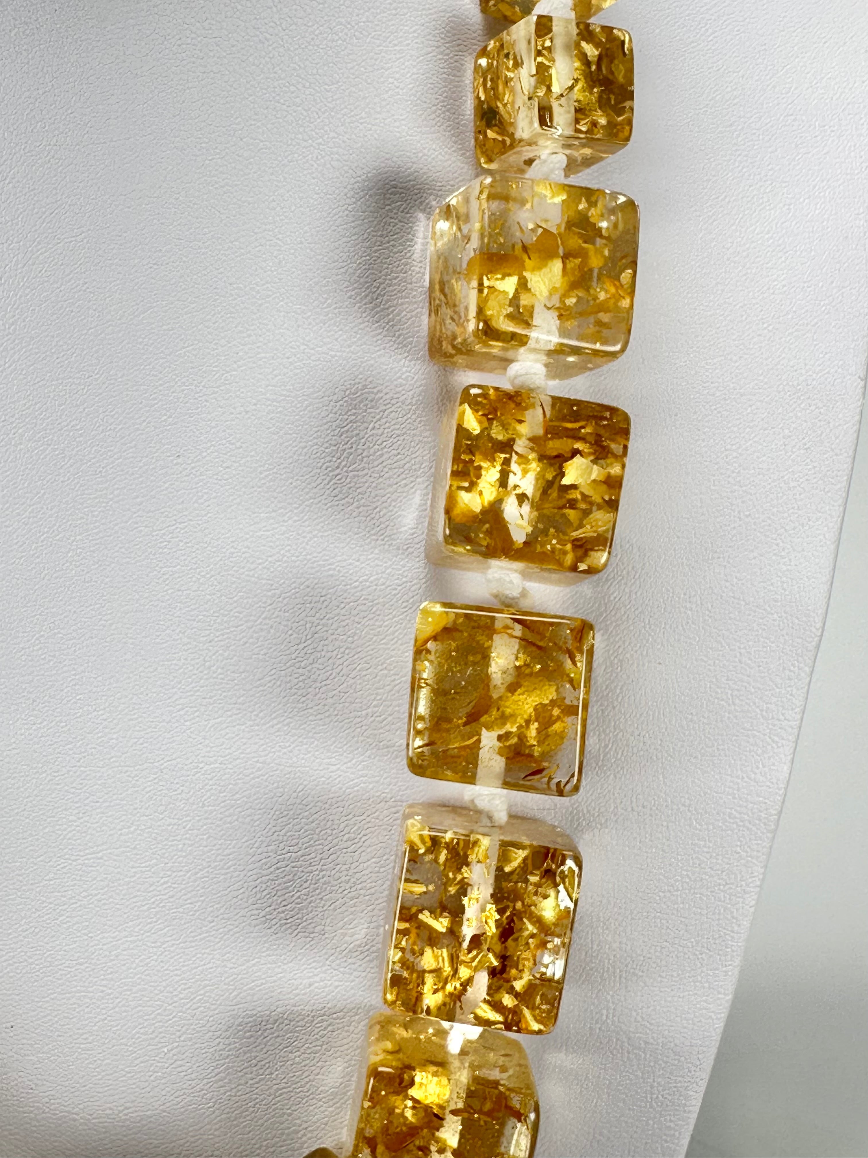 Jackie Brazil "Gold Flakes" Mix Size Liquorice Cubes Resin Necklace ( N3343 )