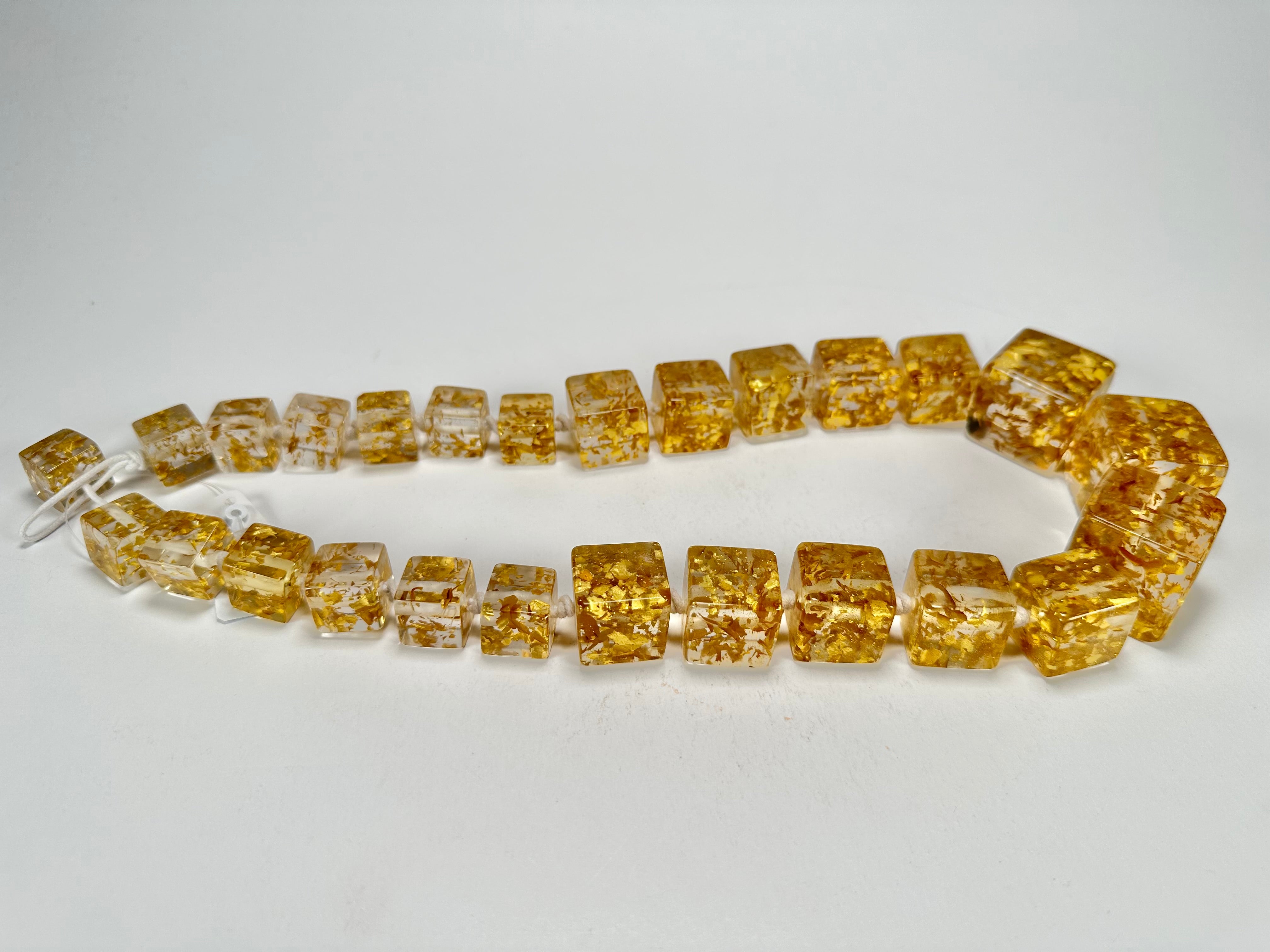 Jackie Brazil "Gold Flakes" Mix Size Liquorice Cubes Resin Necklace ( N3343 )
