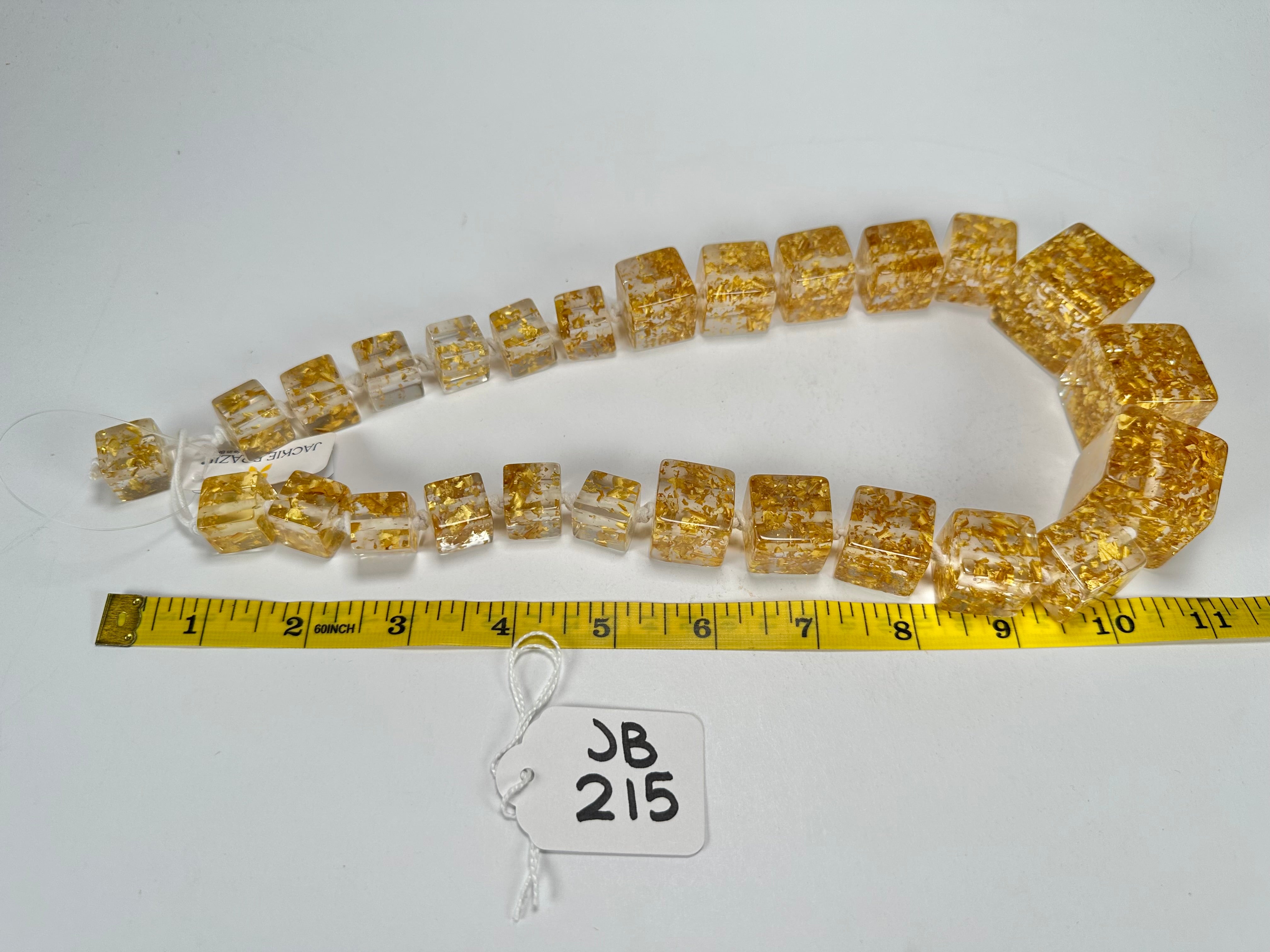 Jackie Brazil "Gold Flakes" Mix Size Liquorice Cubes Resin Necklace ( N3343 )