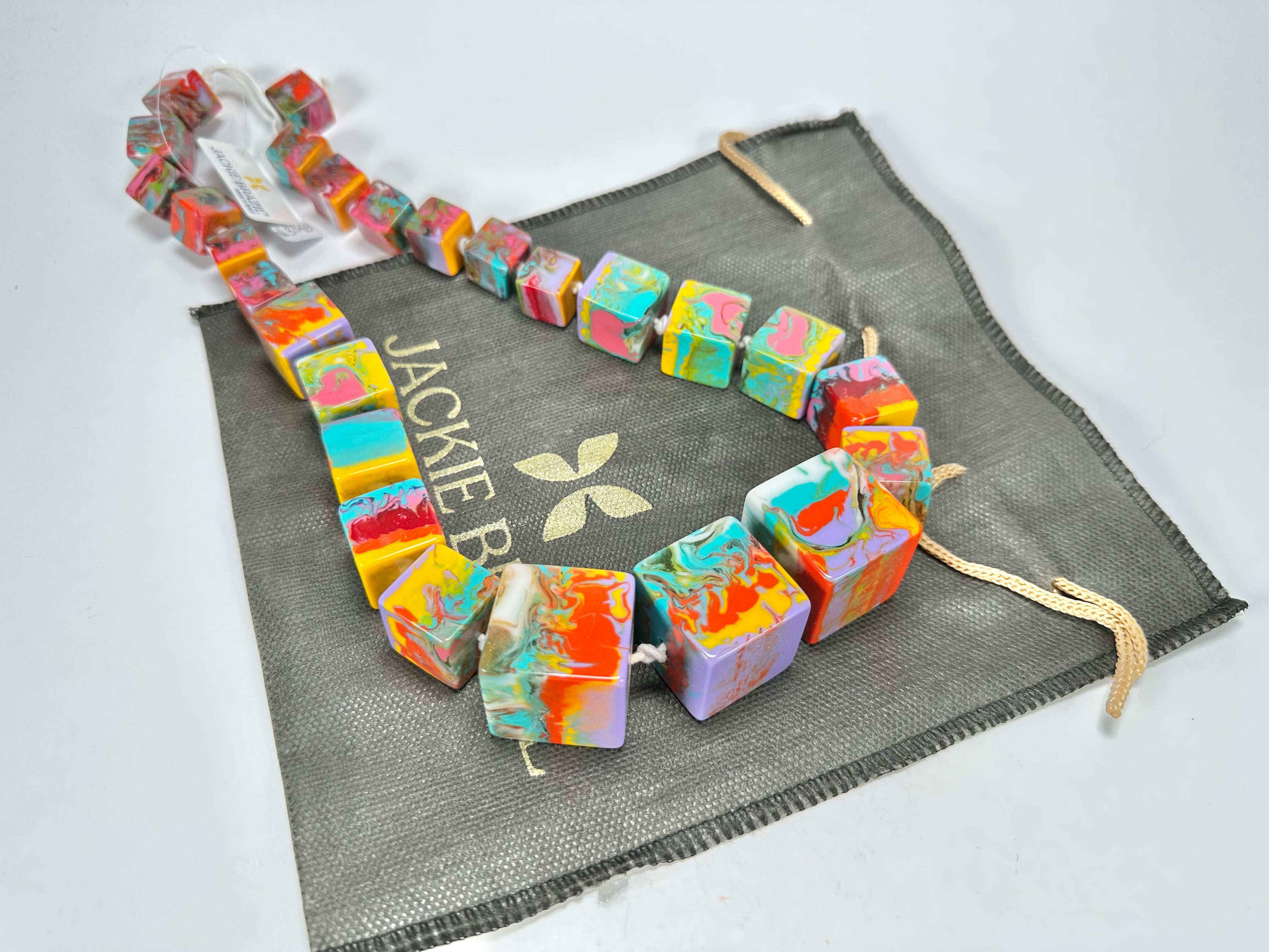 Jackie Brazil "Kandinsky" Mix Size Liquorice Cubes Resin Necklace ( N3343 )