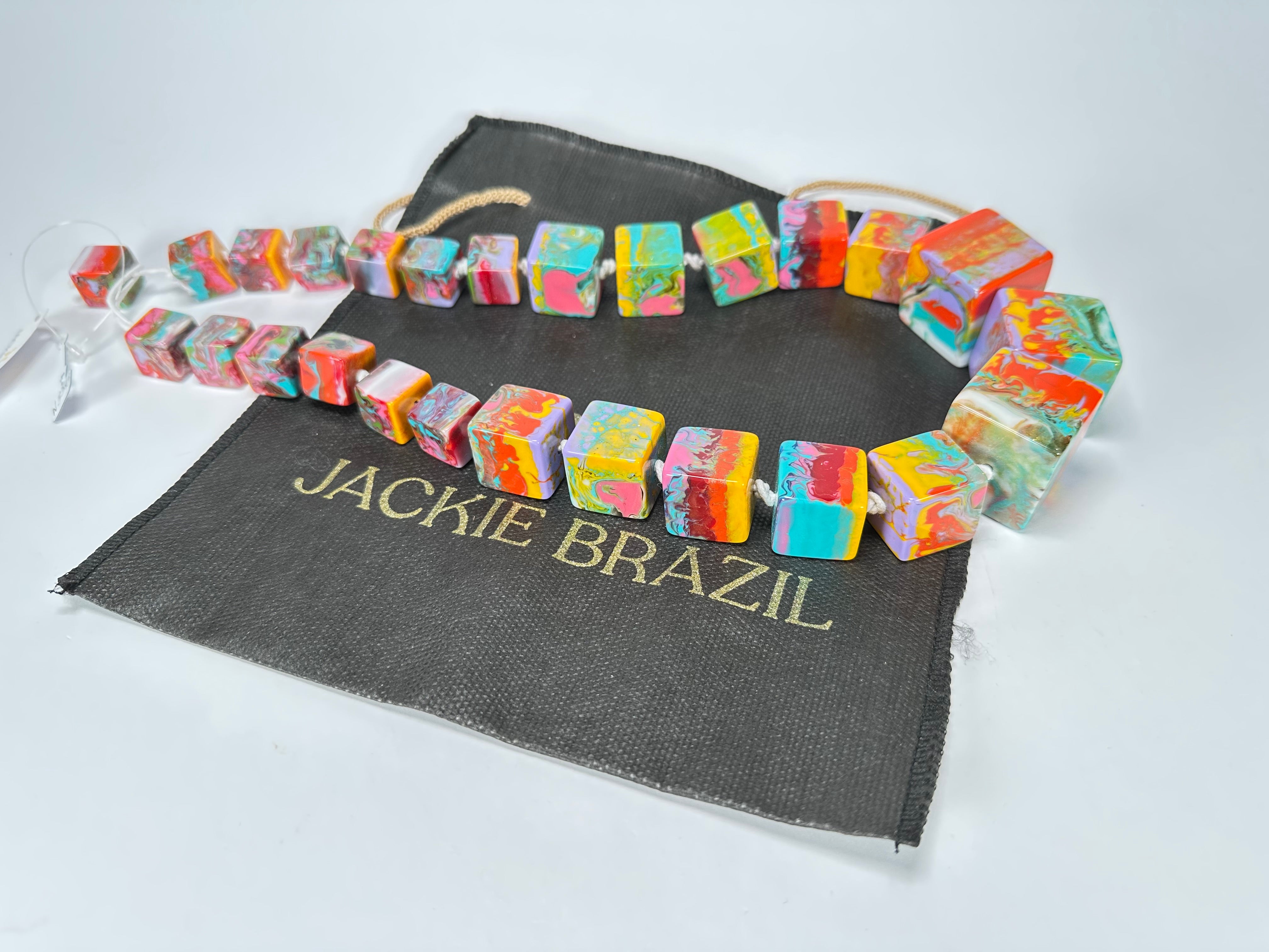 Jackie Brazil "Kandinsky" Mix Size Liquorice Cubes Resin Necklace ( N3343 )