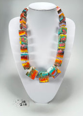 Jackie Brazil "Kandinsky" Mix Size Liquorice Cubes Resin Necklace ( N3343 )