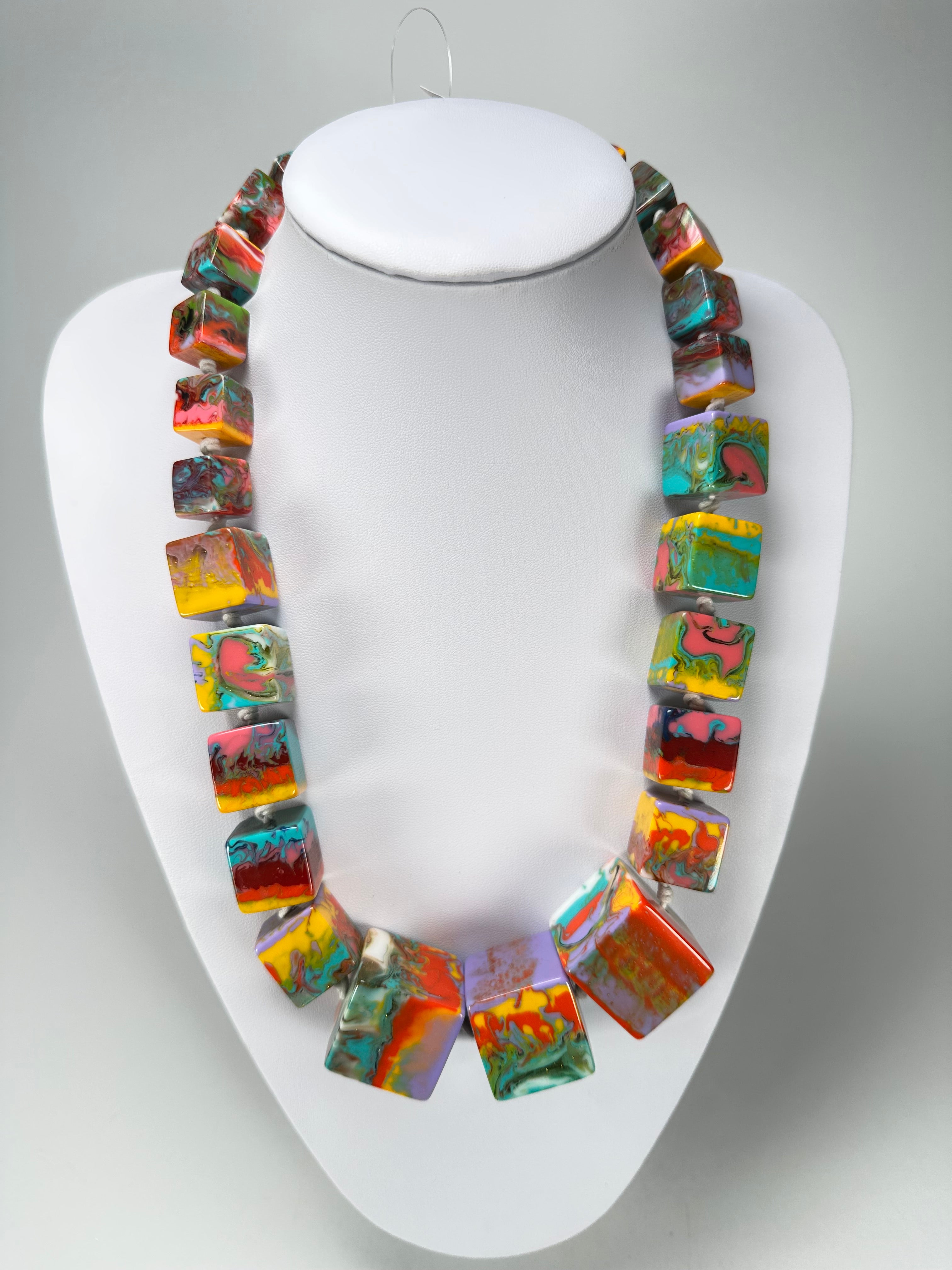 Jackie Brazil "Kandinsky" Mix Size Liquorice Cubes Resin Necklace ( N3343 )