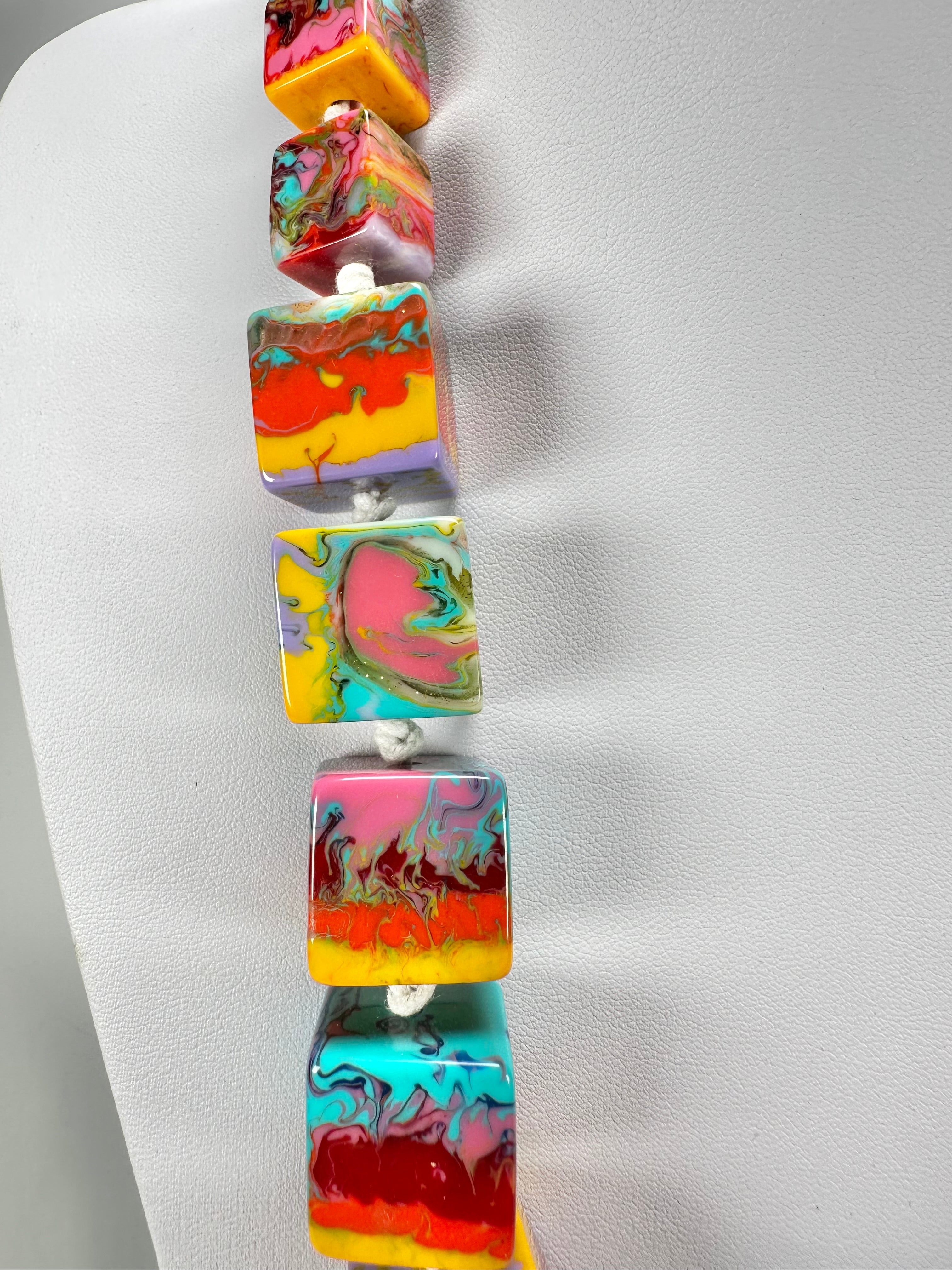 Jackie Brazil "Kandinsky" Mix Size Liquorice Cubes Resin Necklace ( N3343 )