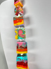 Jackie Brazil "Kandinsky" Mix Size Liquorice Cubes Resin Necklace ( N3343 )