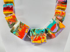 Jackie Brazil "Kandinsky" Mix Size Liquorice Cubes Resin Necklace ( N3343 )