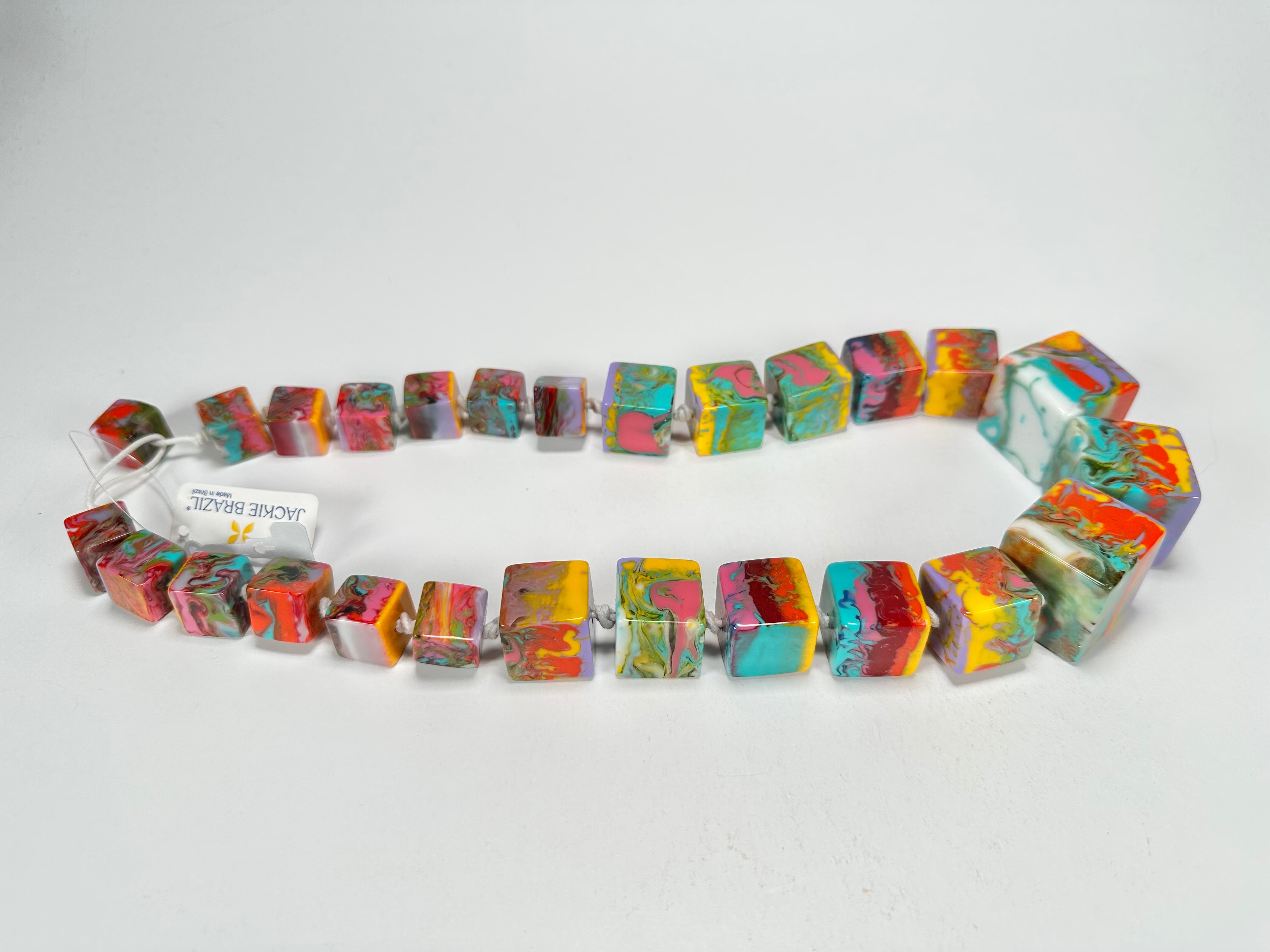 Jackie Brazil "Kandinsky" Mix Size Liquorice Cubes Resin Necklace ( N3343 )