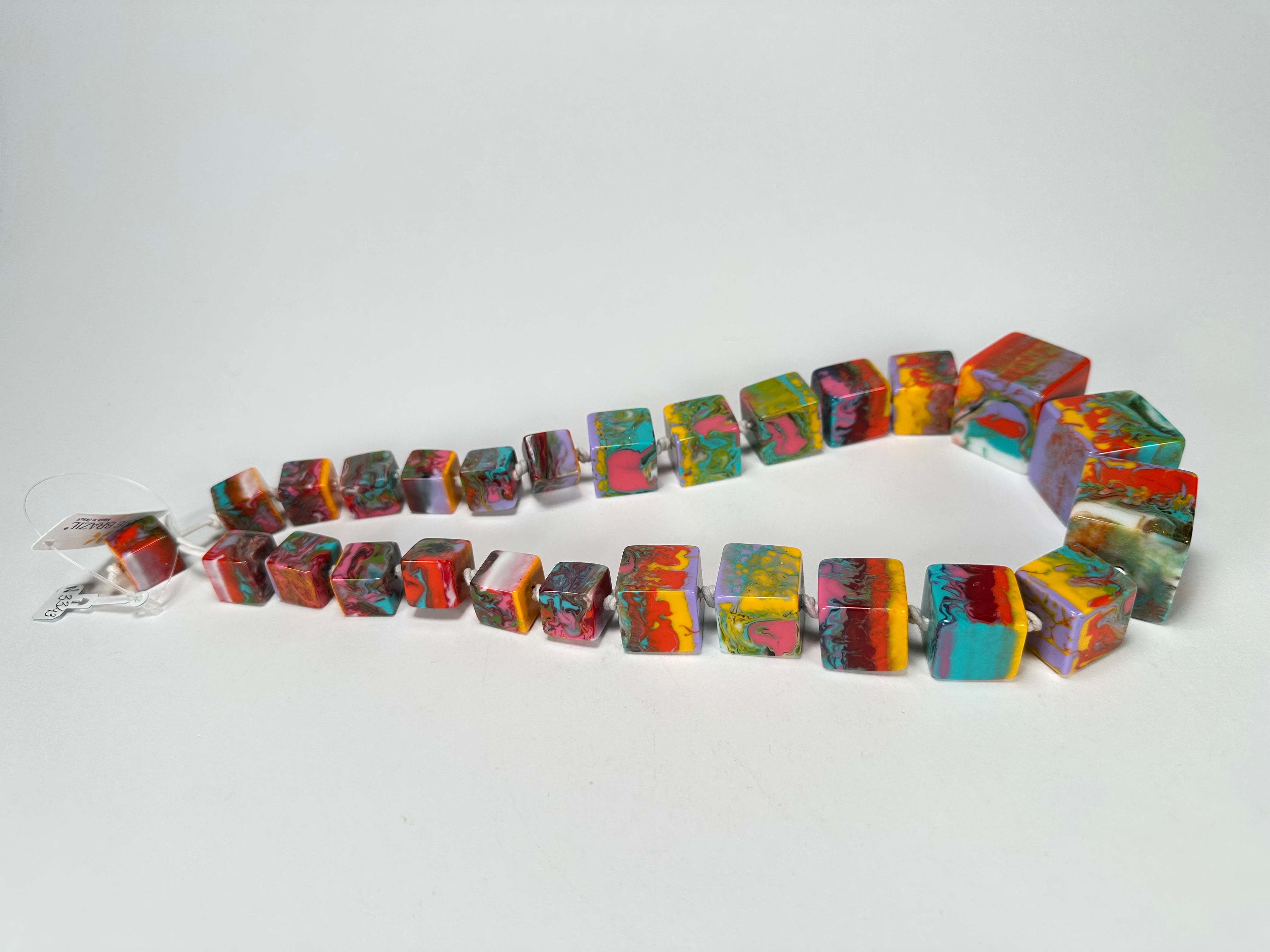 Jackie Brazil "Kandinsky" Mix Size Liquorice Cubes Resin Necklace ( N3343 )