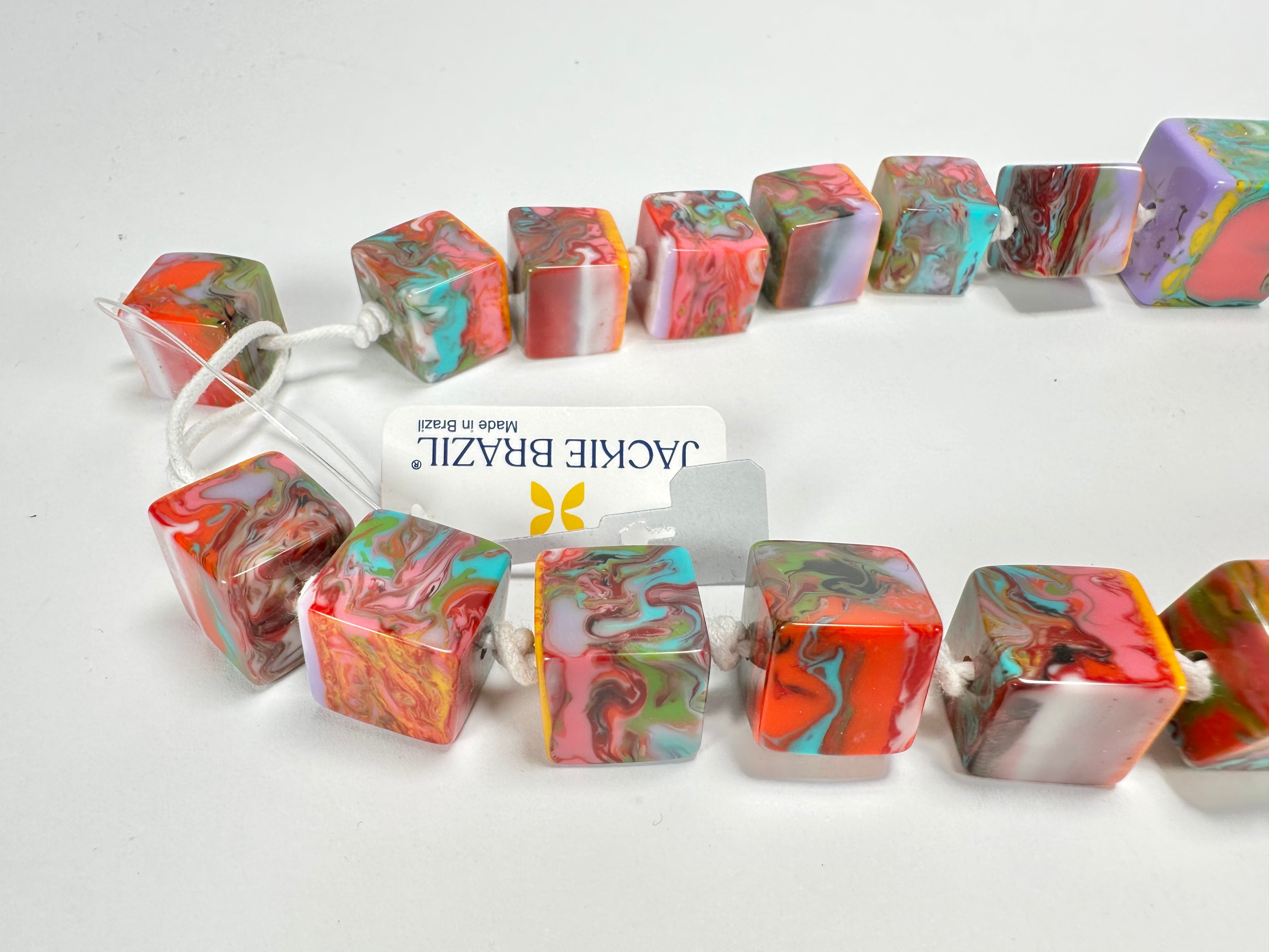 Jackie Brazil "Kandinsky" Mix Size Liquorice Cubes Resin Necklace ( N3343 )