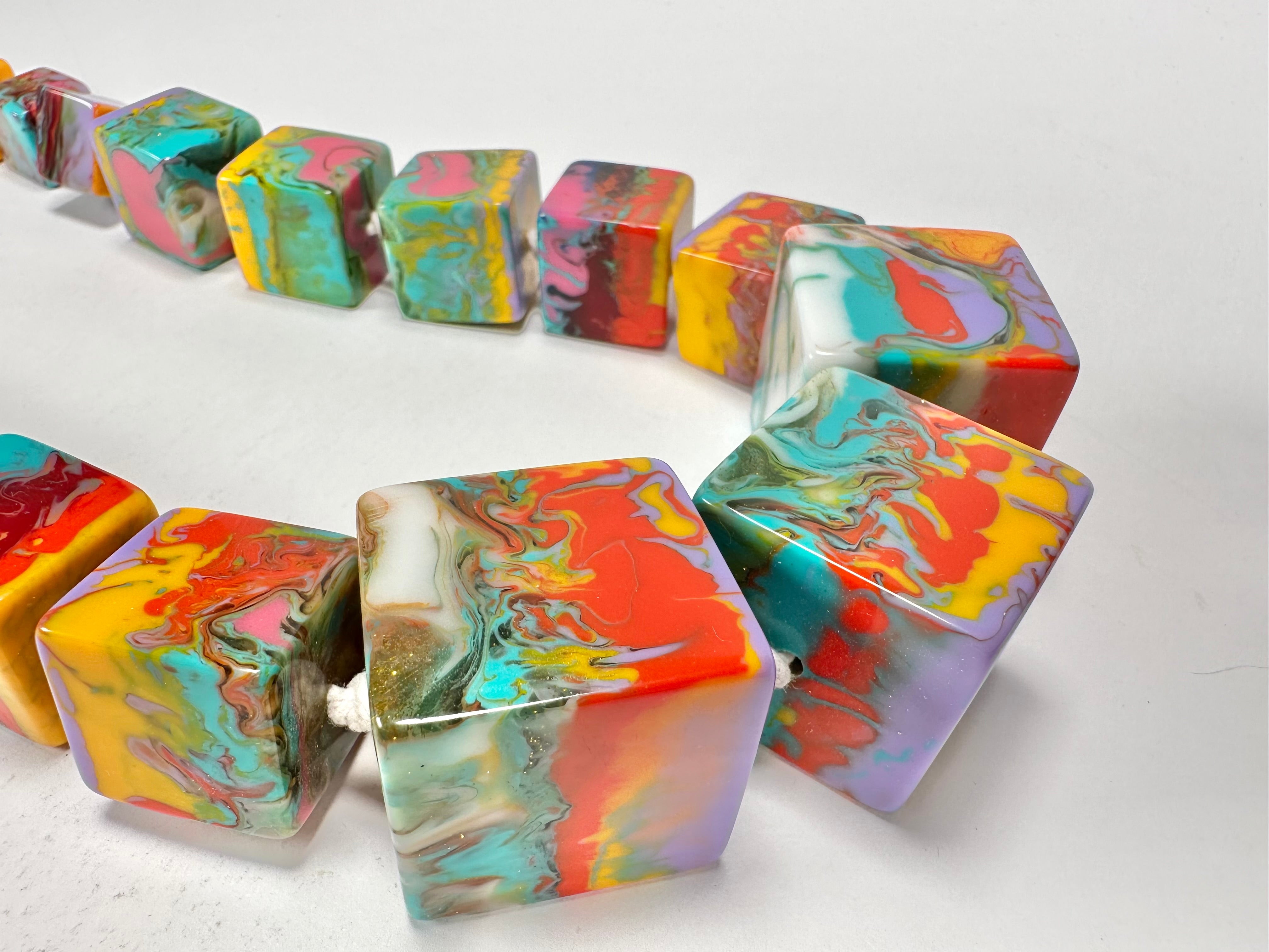 Jackie Brazil "Kandinsky" Mix Size Liquorice Cubes Resin Necklace ( N3343 )