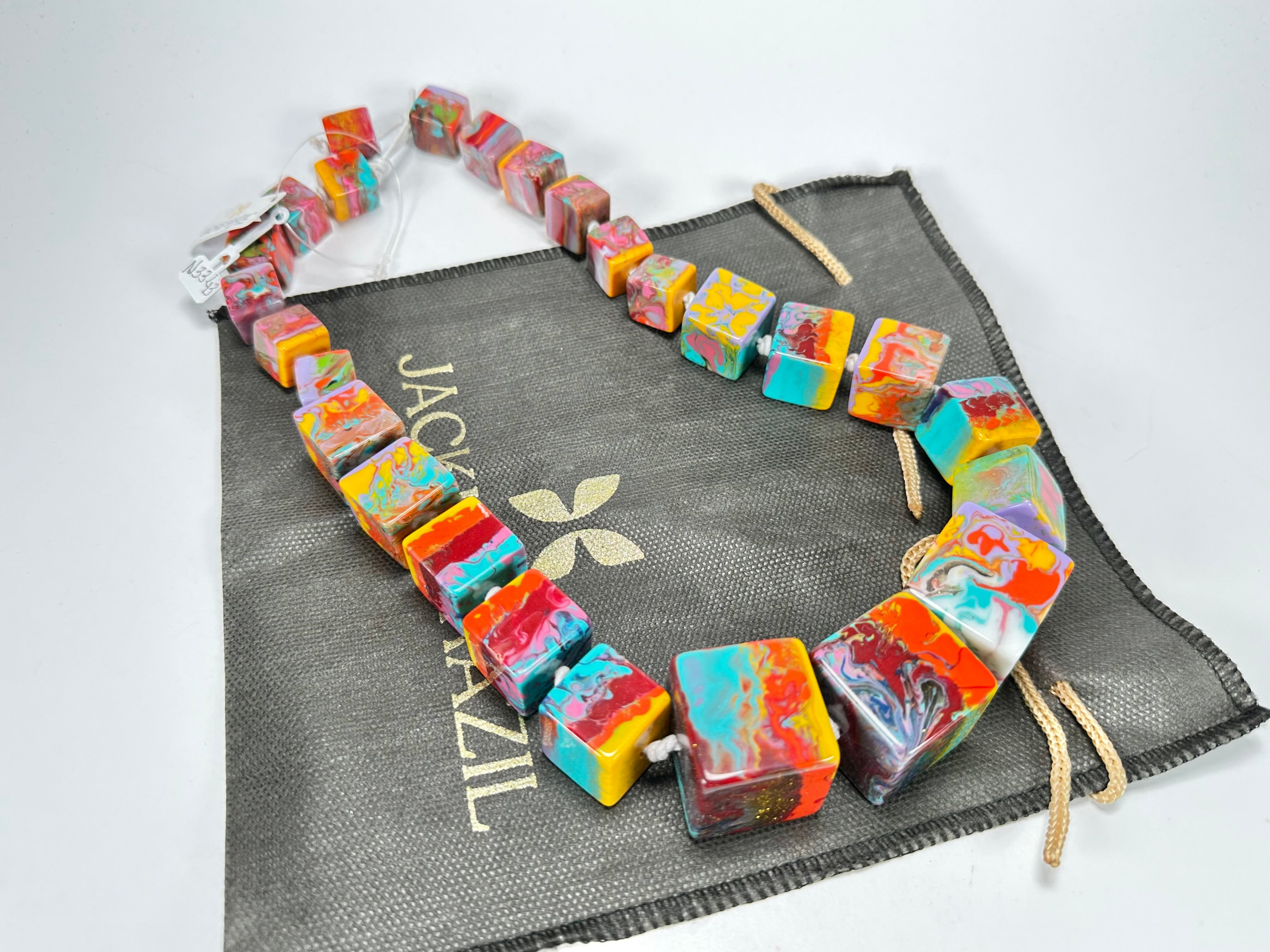 Jackie Brazil "Kandinsky" Mix Size Liquorice Cubes Resin Necklace ( N3343 )