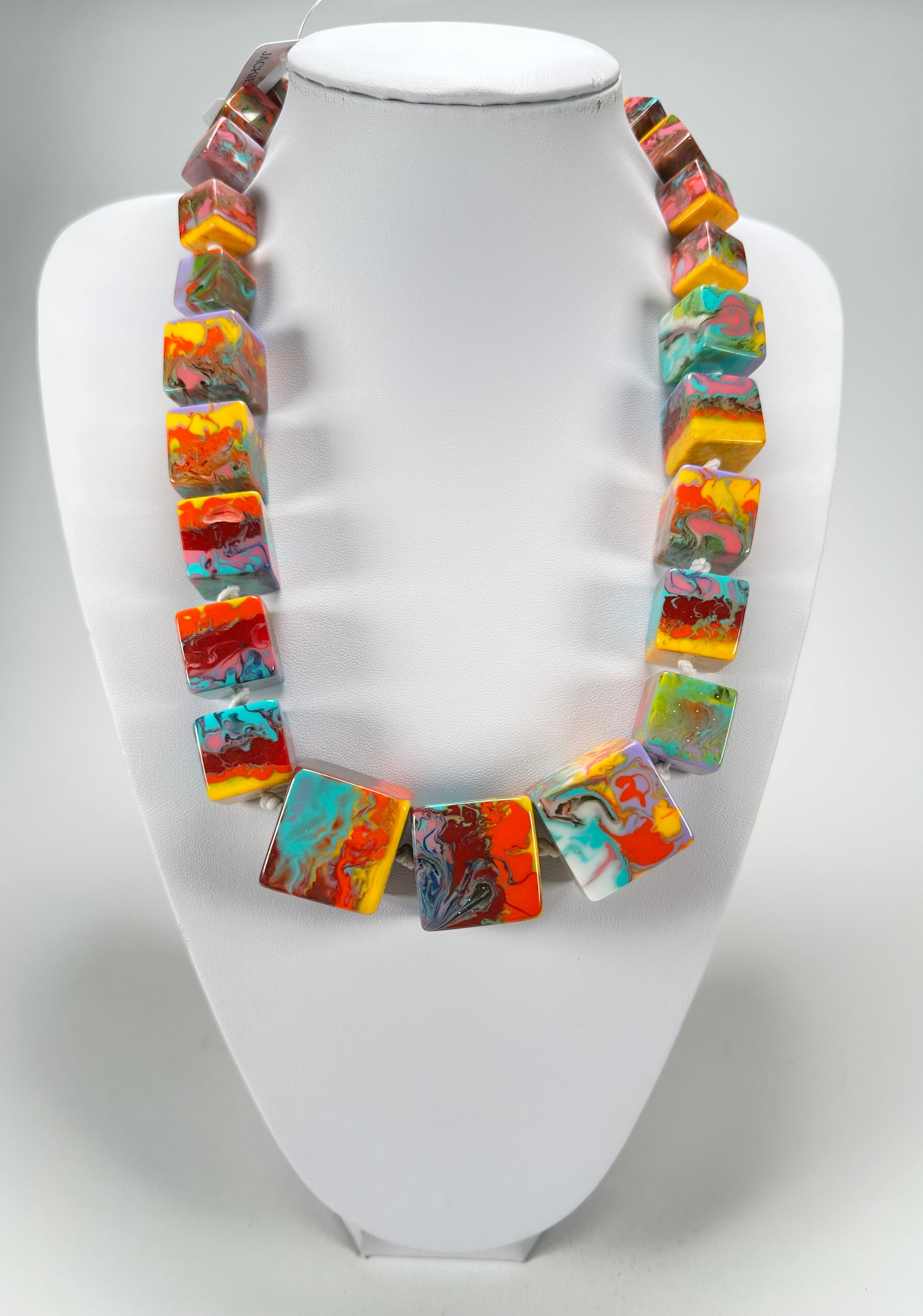 Jackie Brazil "Kandinsky" Mix Size Liquorice Cubes Resin Necklace ( N3343 )