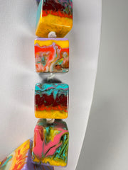 Jackie Brazil "Kandinsky" Mix Size Liquorice Cubes Resin Necklace ( N3343 )