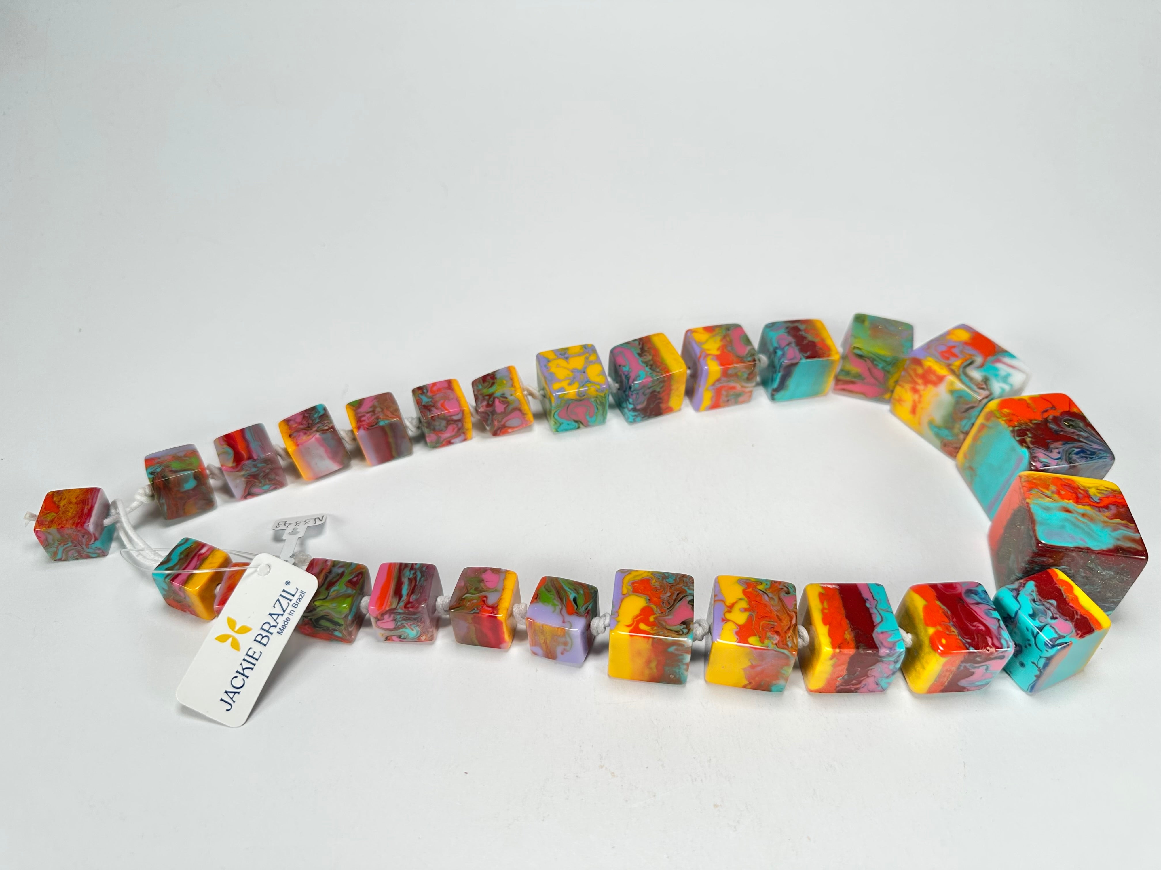 Jackie Brazil "Kandinsky" Mix Size Liquorice Cubes Resin Necklace ( N3343 )