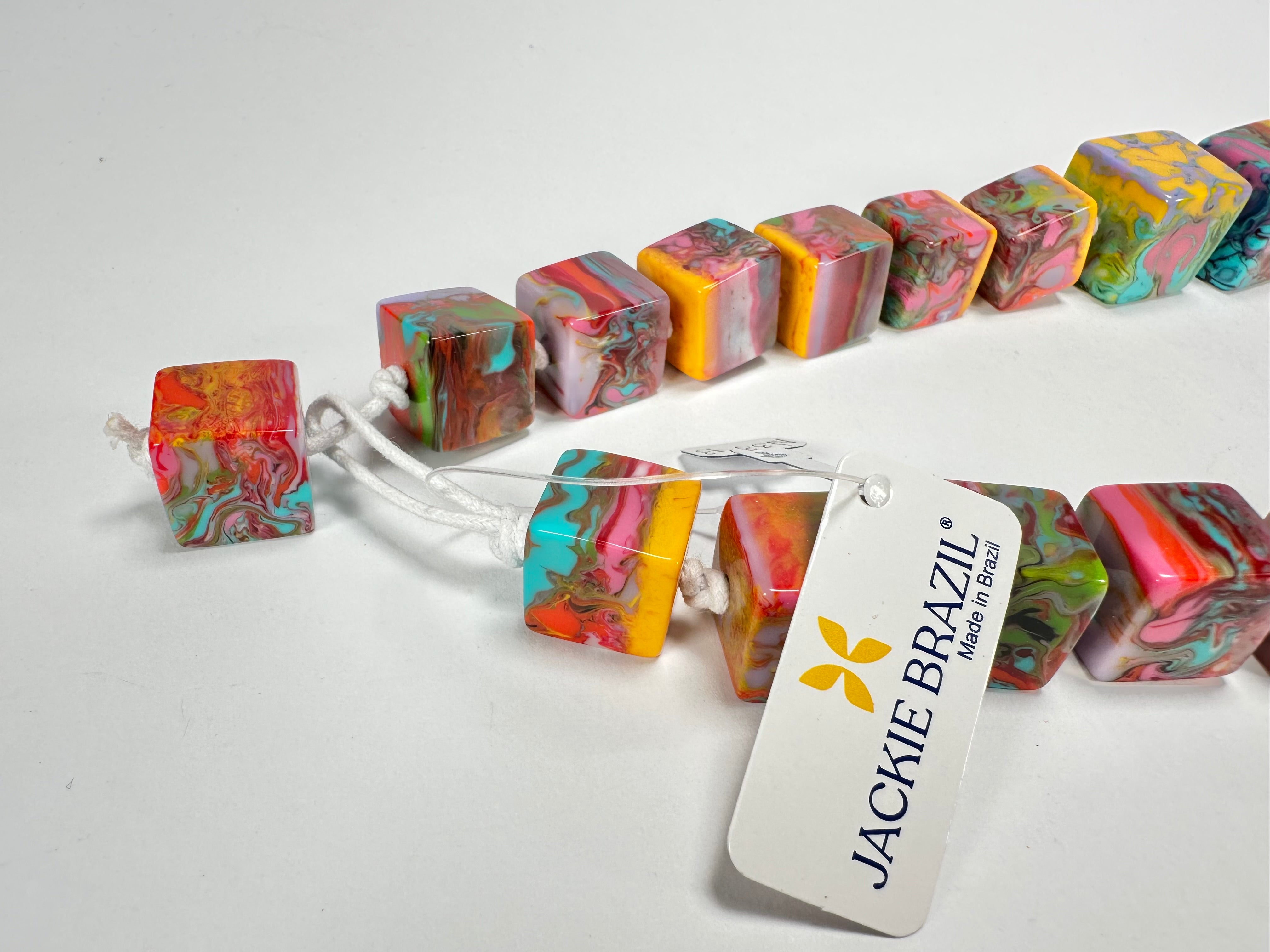 Jackie Brazil "Kandinsky" Mix Size Liquorice Cubes Resin Necklace ( N3343 )