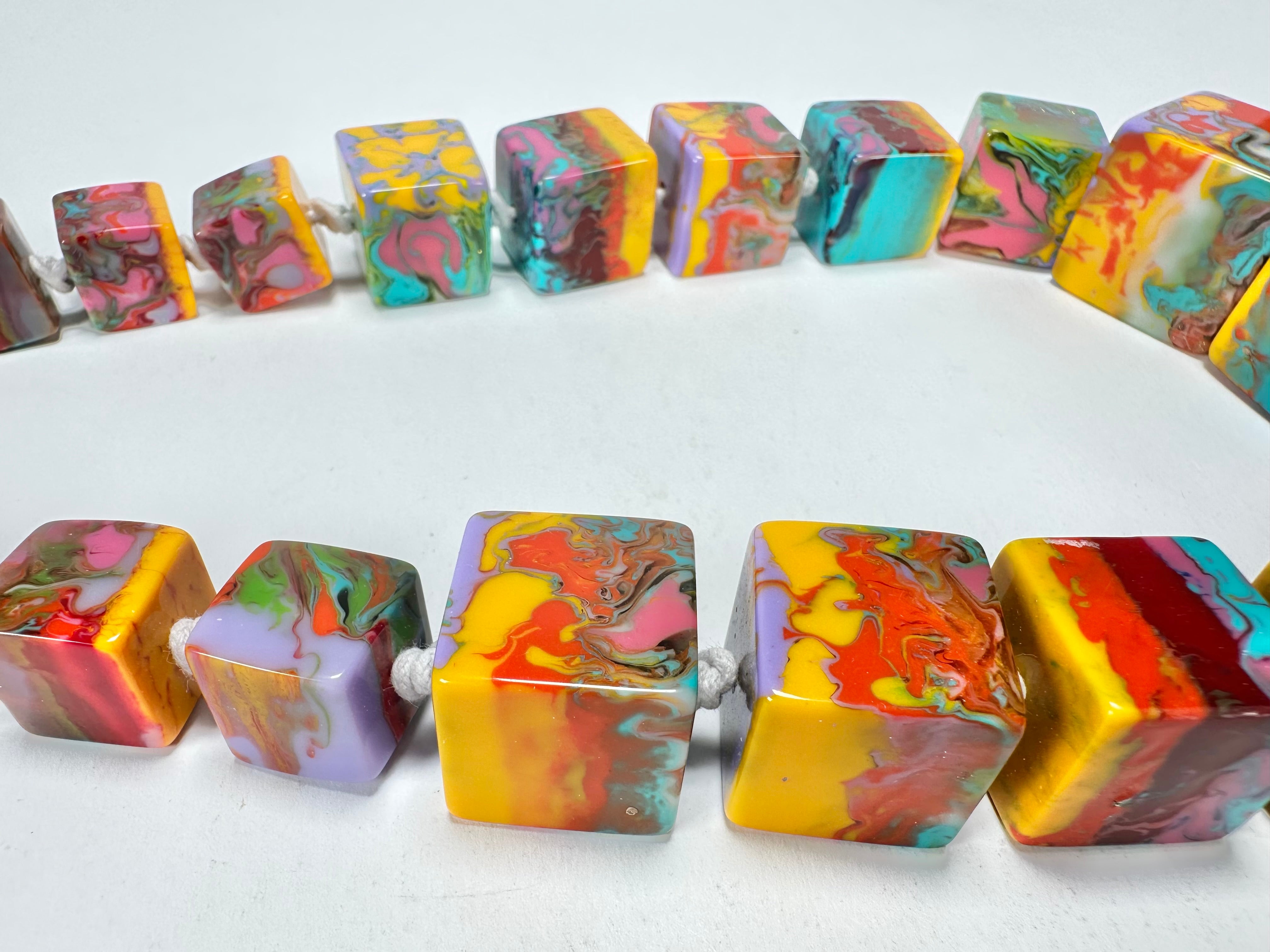 Jackie Brazil "Kandinsky" Mix Size Liquorice Cubes Resin Necklace ( N3343 )