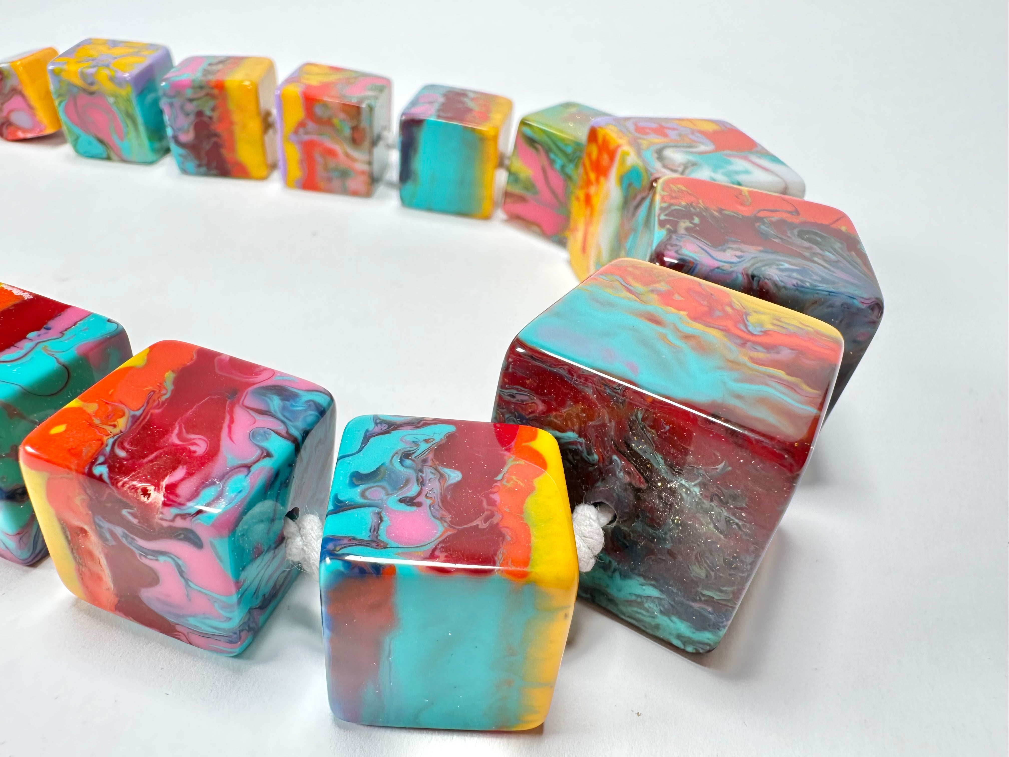 Jackie Brazil "Kandinsky" Mix Size Liquorice Cubes Resin Necklace ( N3343 )