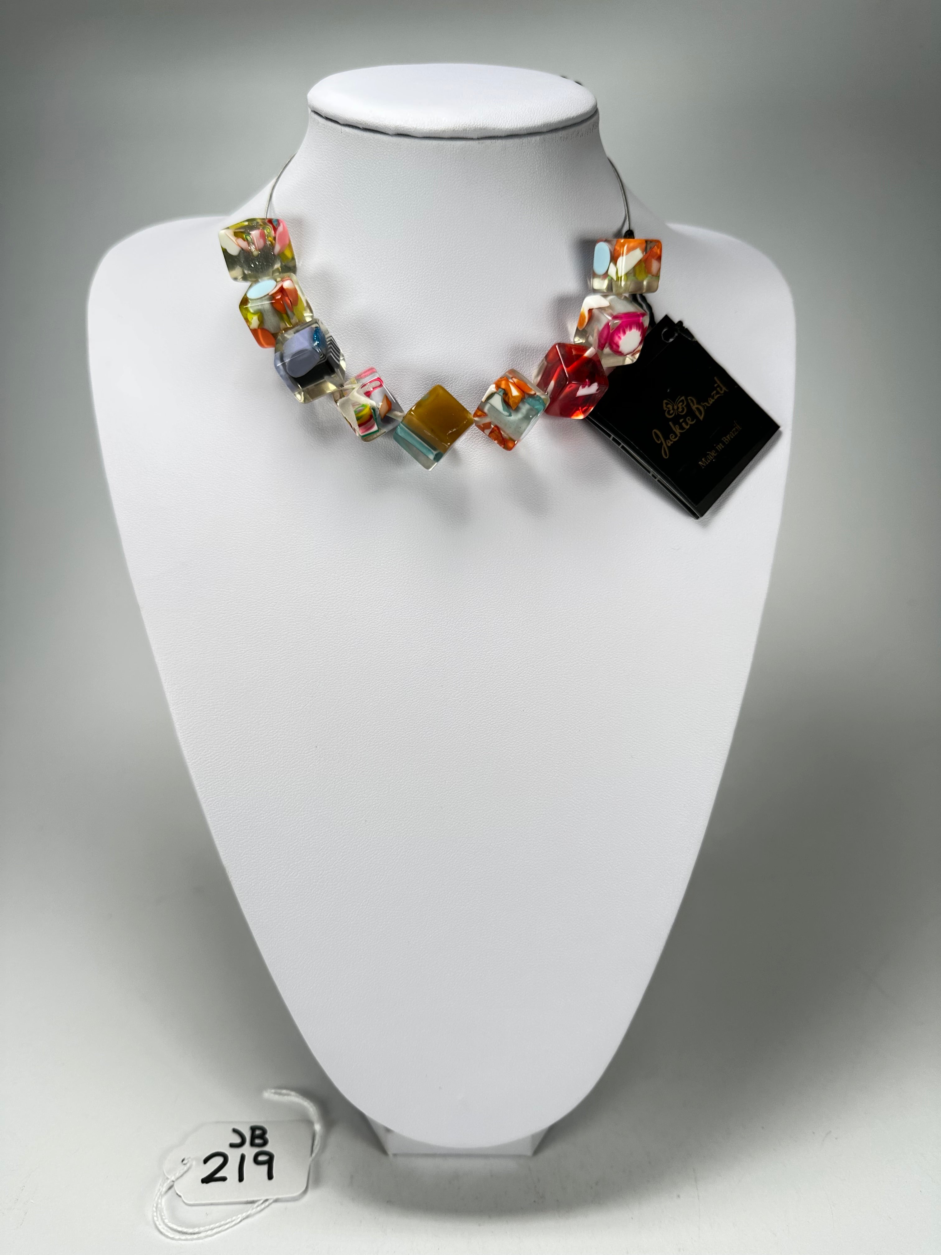 Jackie Brazil "Cascade" Short Squares On Adjustable Metal Cord Resin Necklace ( N3500 )