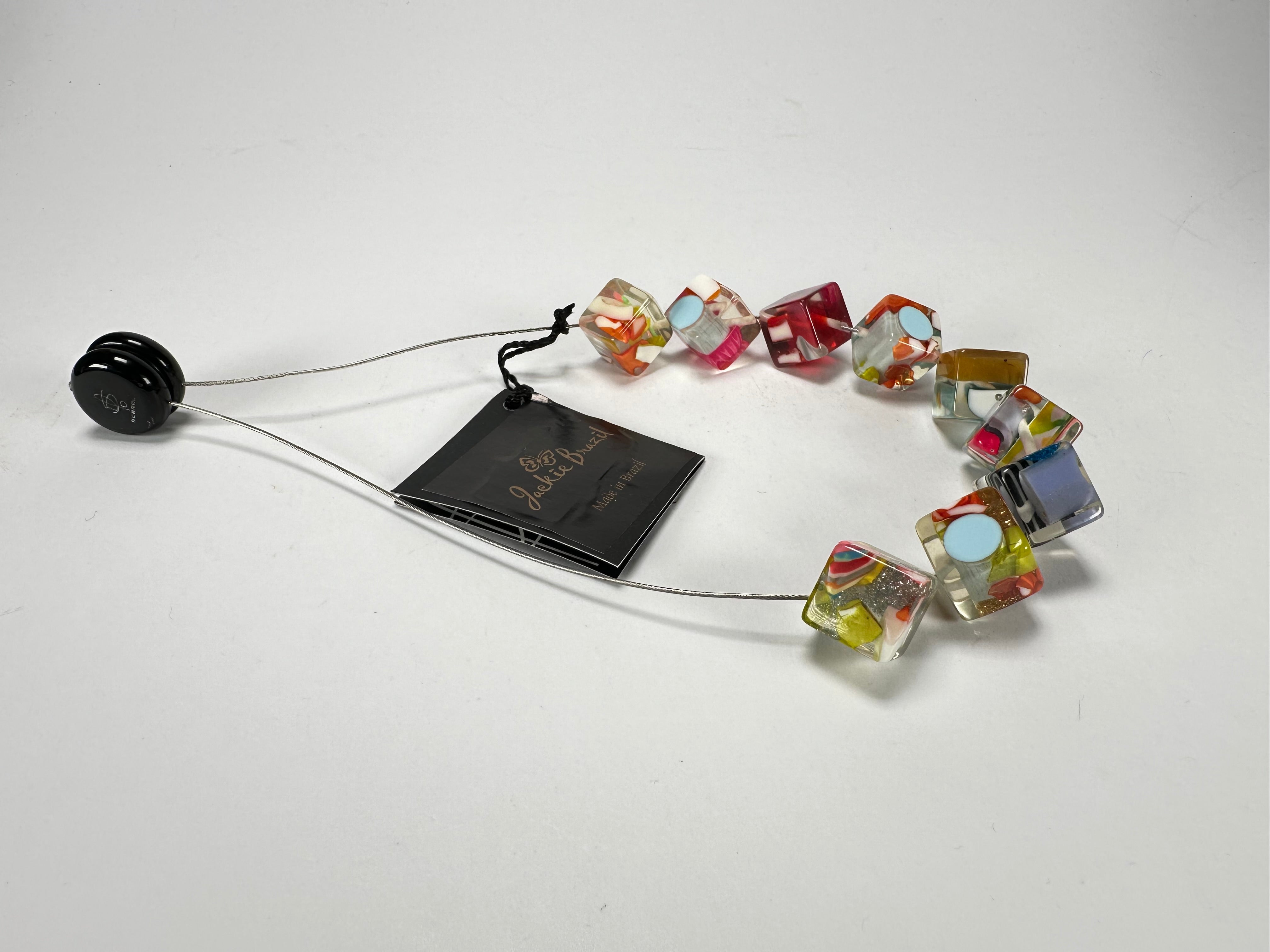 Jackie Brazil "Cascade" Short Squares On Adjustable Metal Cord Resin Necklace ( N3500 )