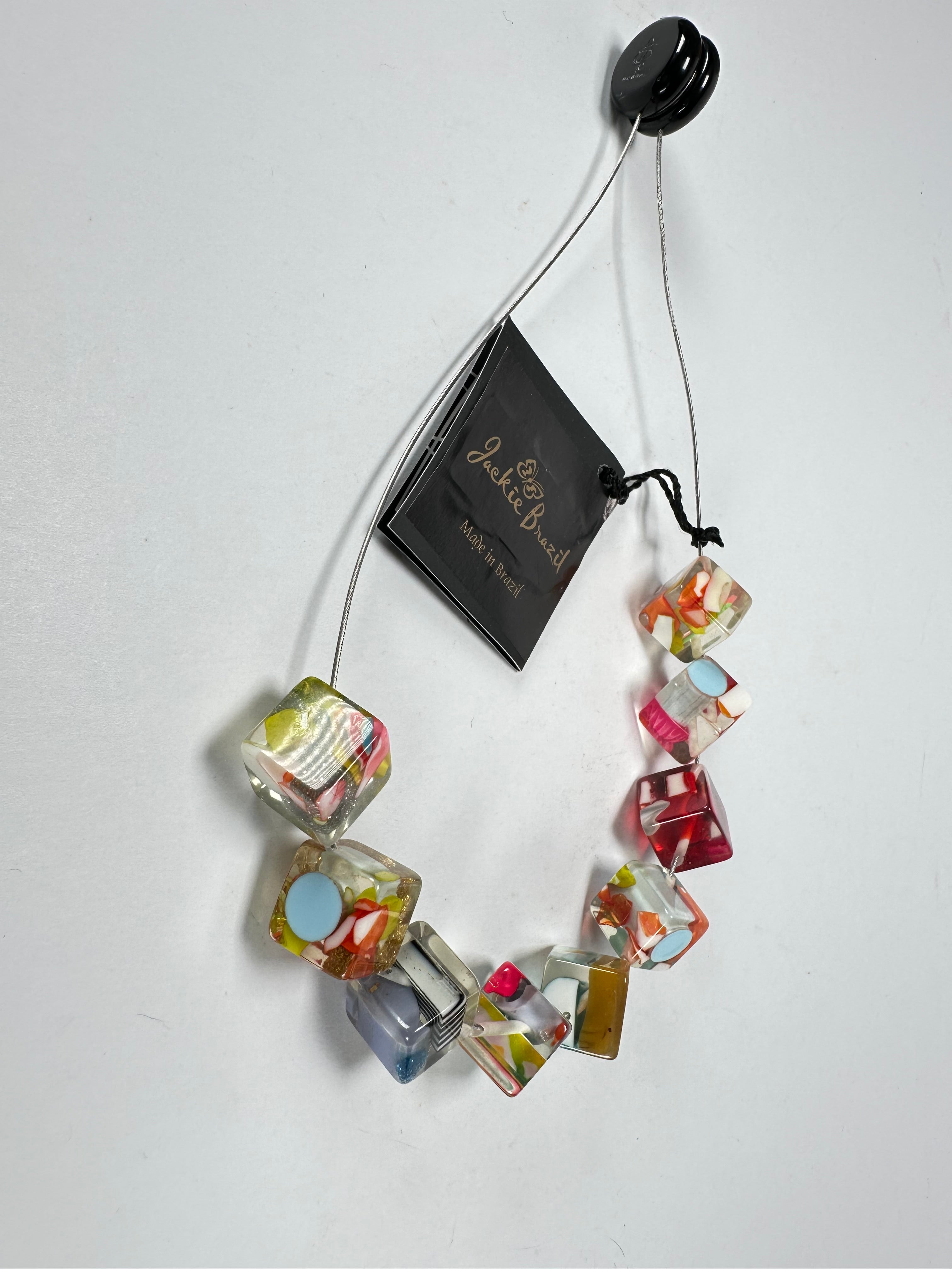 Jackie Brazil "Cascade" Short Squares On Adjustable Metal Cord Resin Necklace ( N3500 )