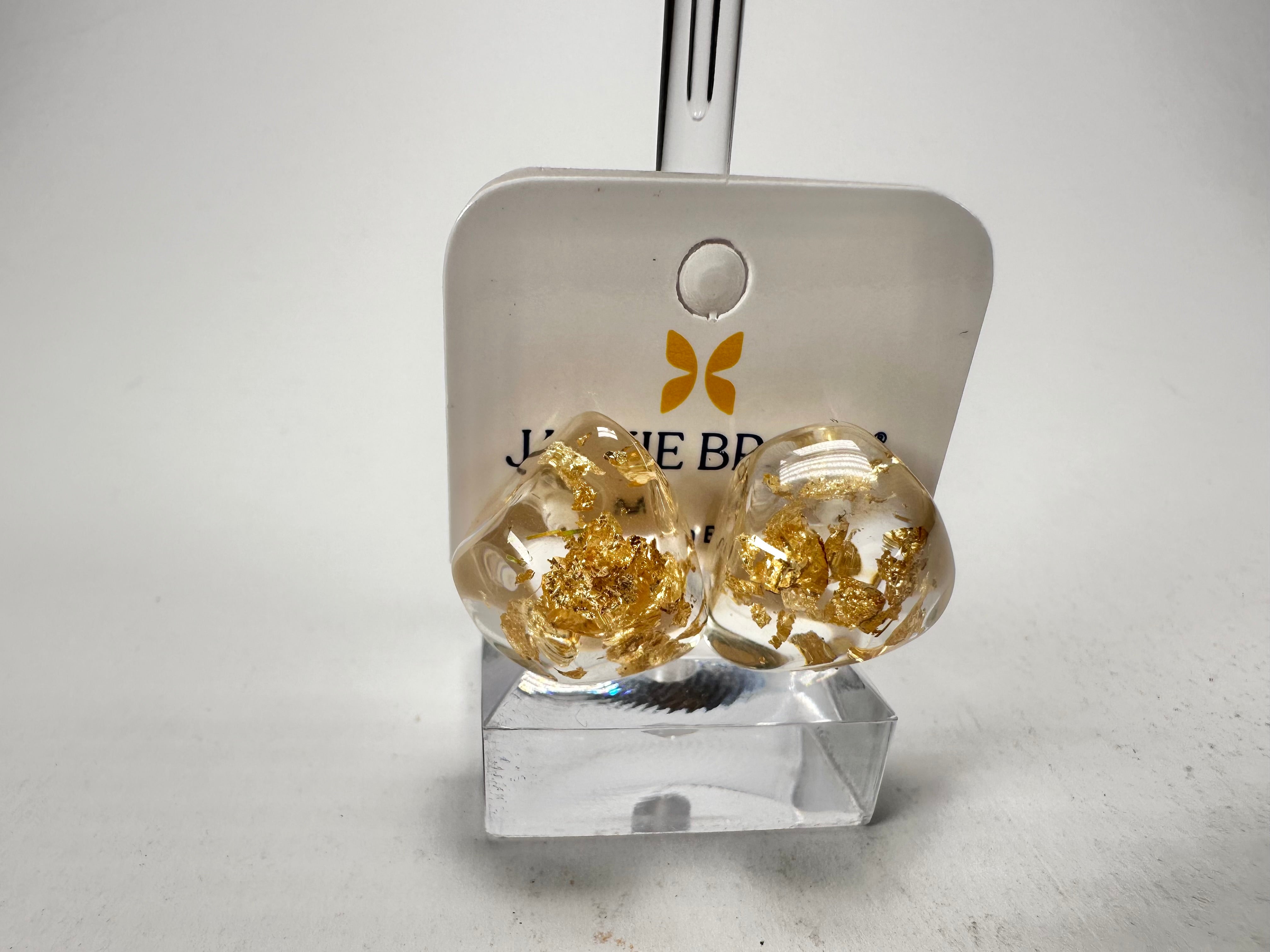 Jackie Brazil "Camille" Gold Flakes Abstract Resin Earrings ( E1053 )