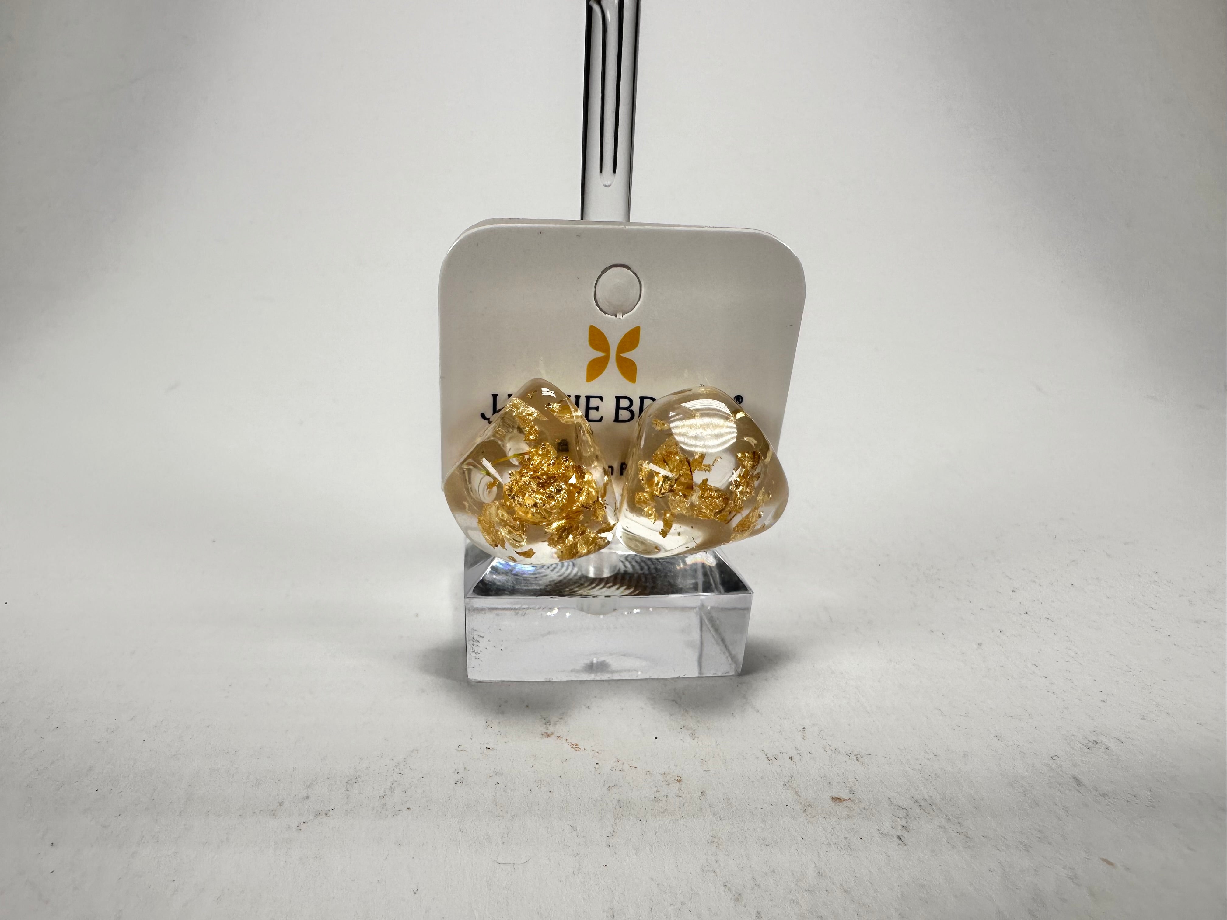 Jackie Brazil "Camille" Gold Flakes Abstract Resin Earrings ( E1053 )