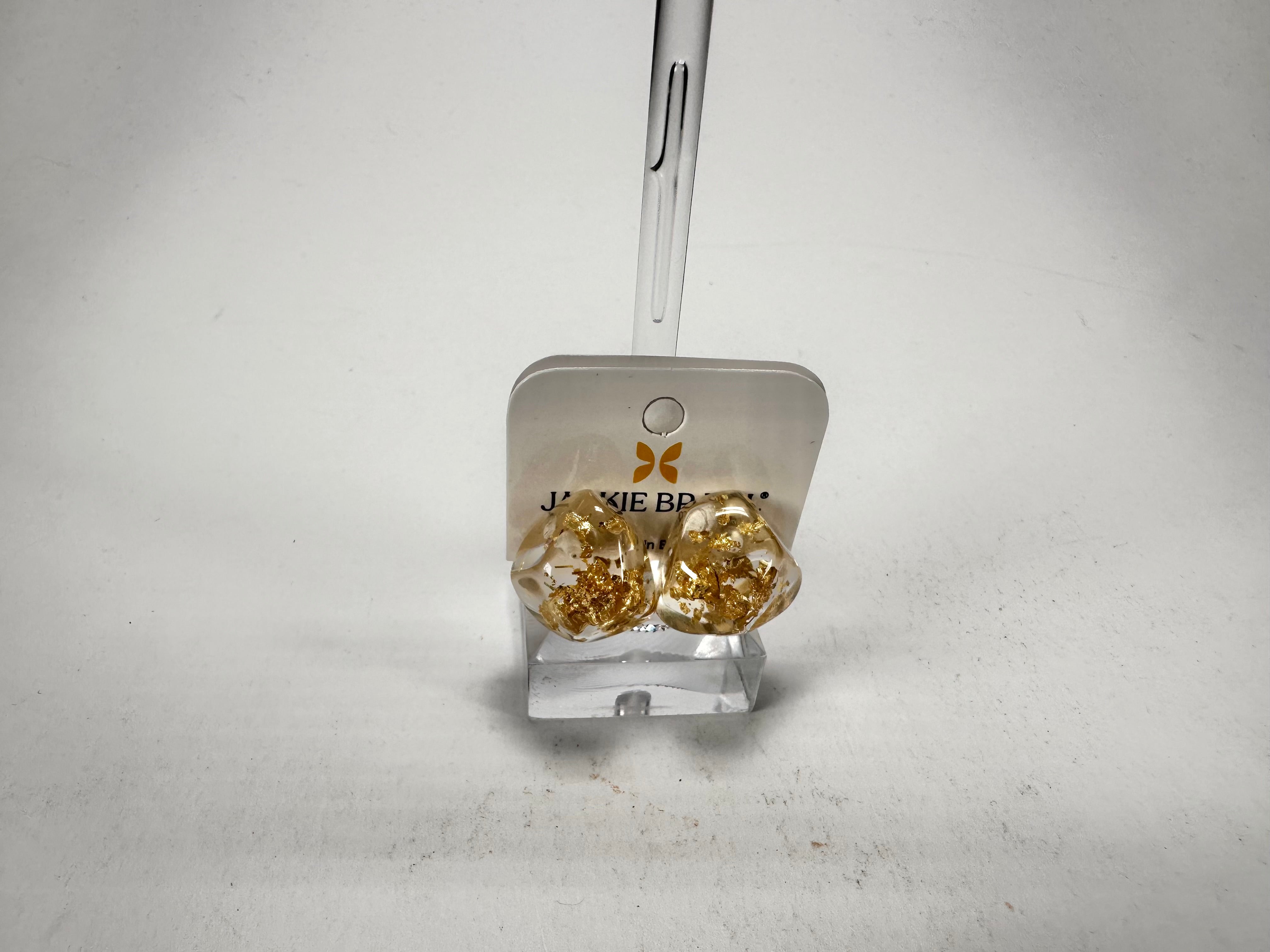 Jackie Brazil "Camille" Gold Flakes Abstract Resin Earrings ( E1053 )