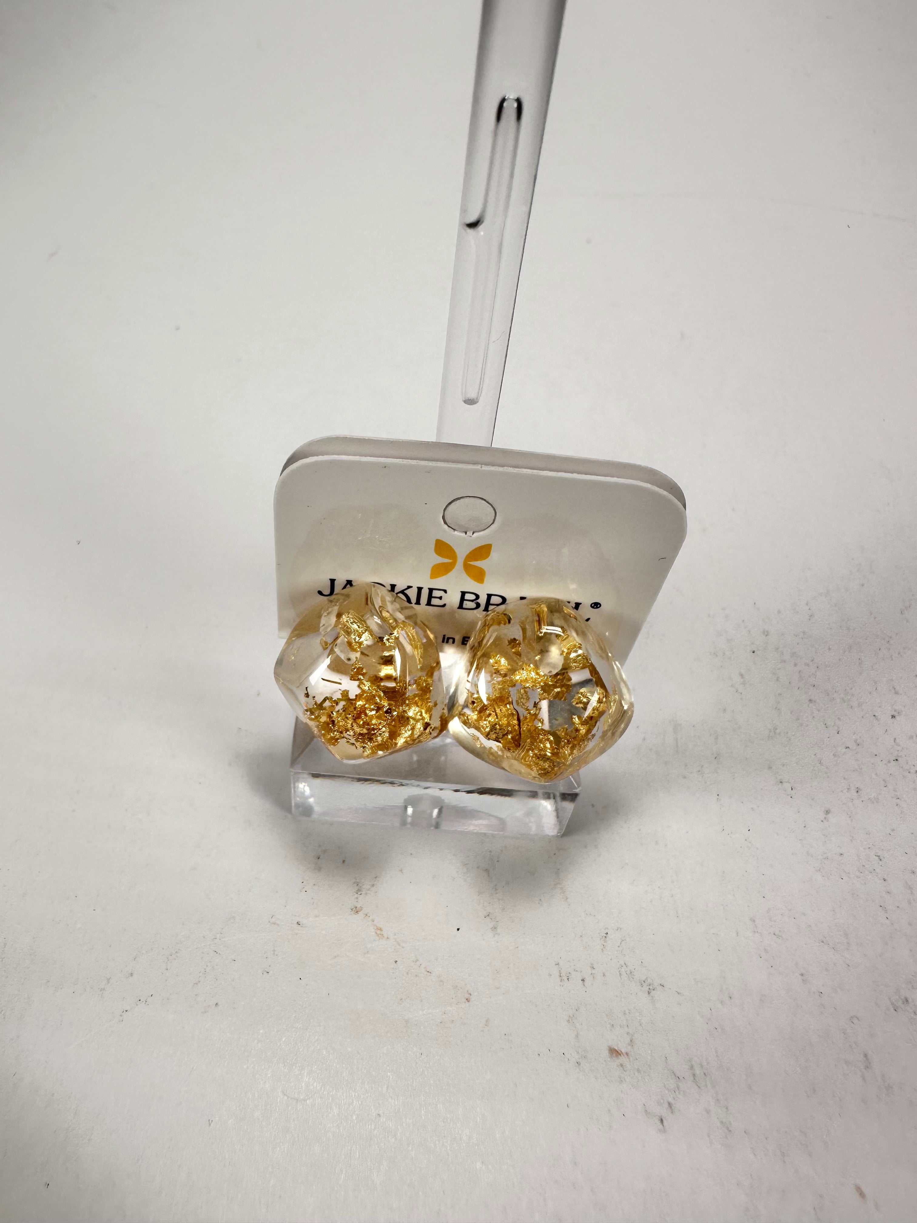 Jackie Brazil "Camille" Gold Flakes Abstract Resin Earrings ( E1053 )