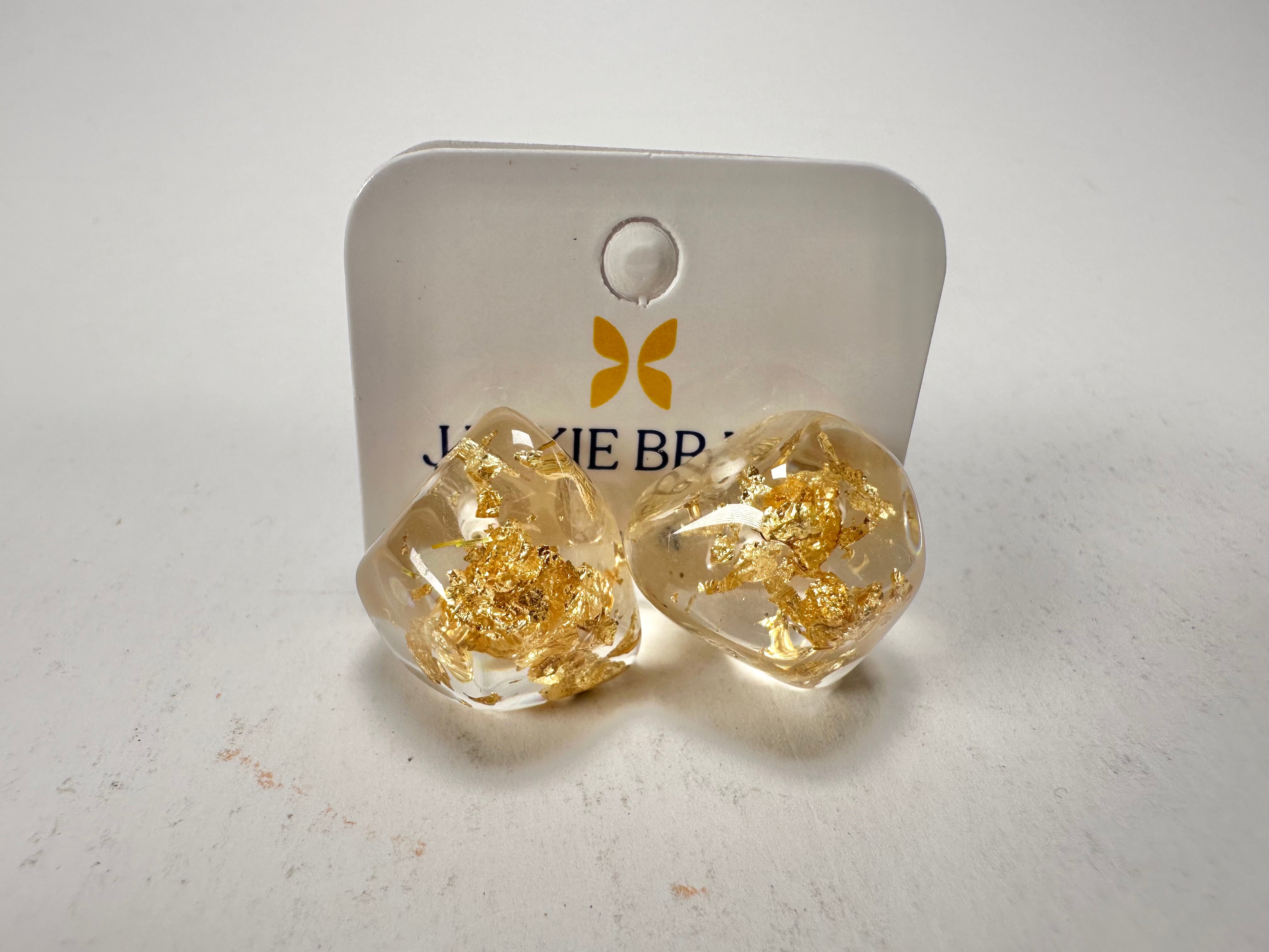 Jackie Brazil "Camille" Gold Flakes Abstract Resin Earrings ( E1053 )