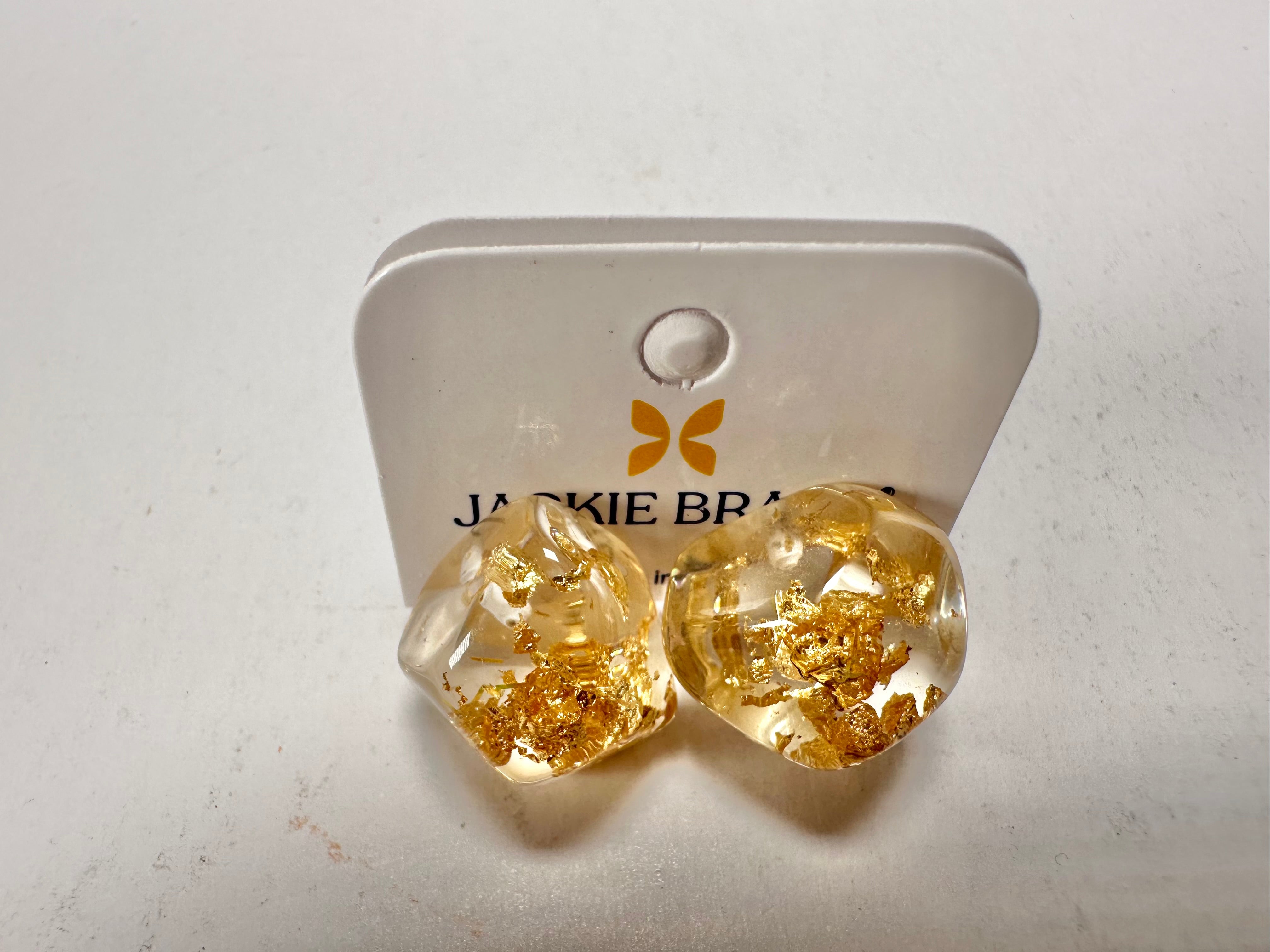 Jackie Brazil "Camille" Gold Flakes Abstract Resin Earrings ( E1053 )