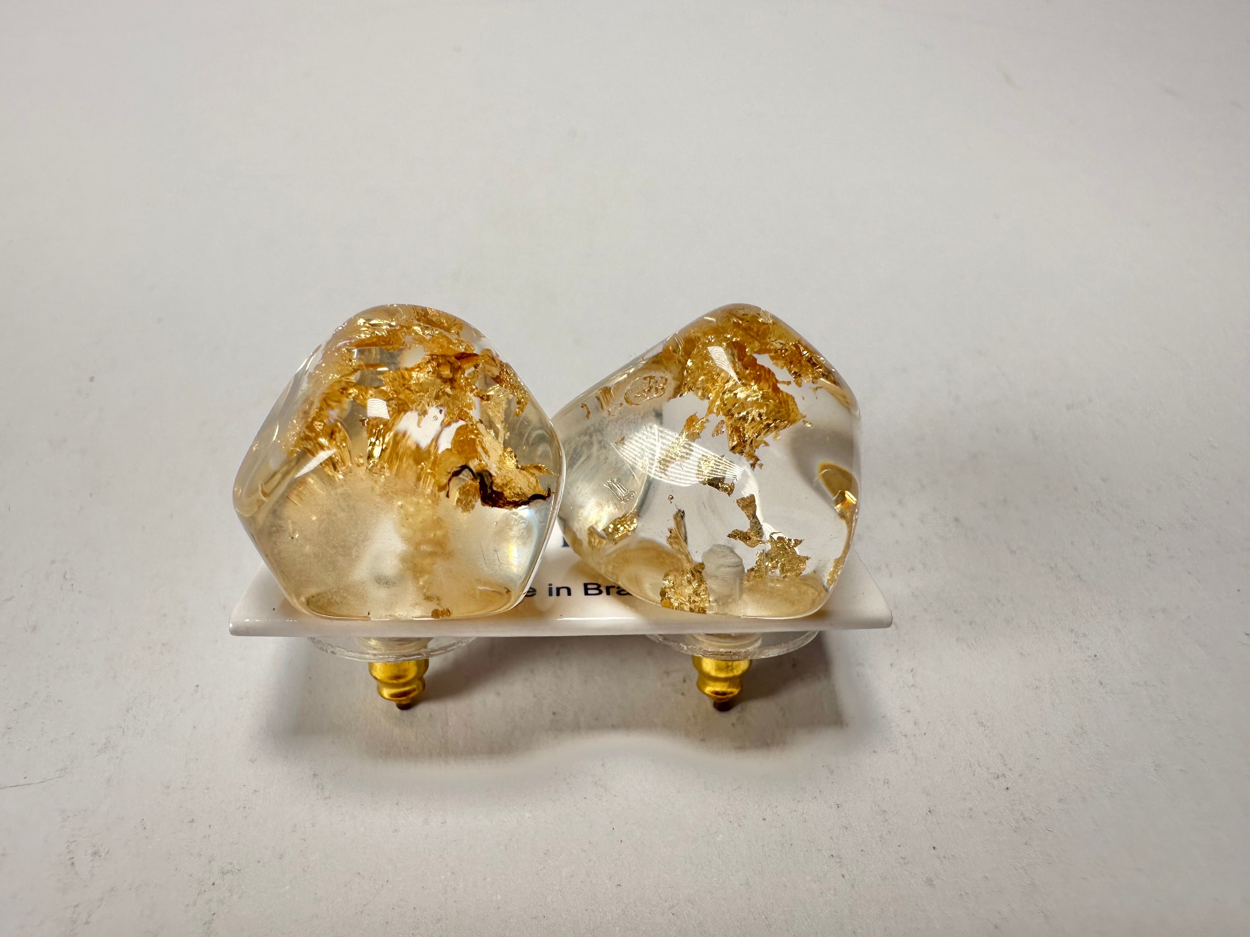 Jackie Brazil "Camille" Gold Flakes Abstract Resin Earrings ( E1053 )