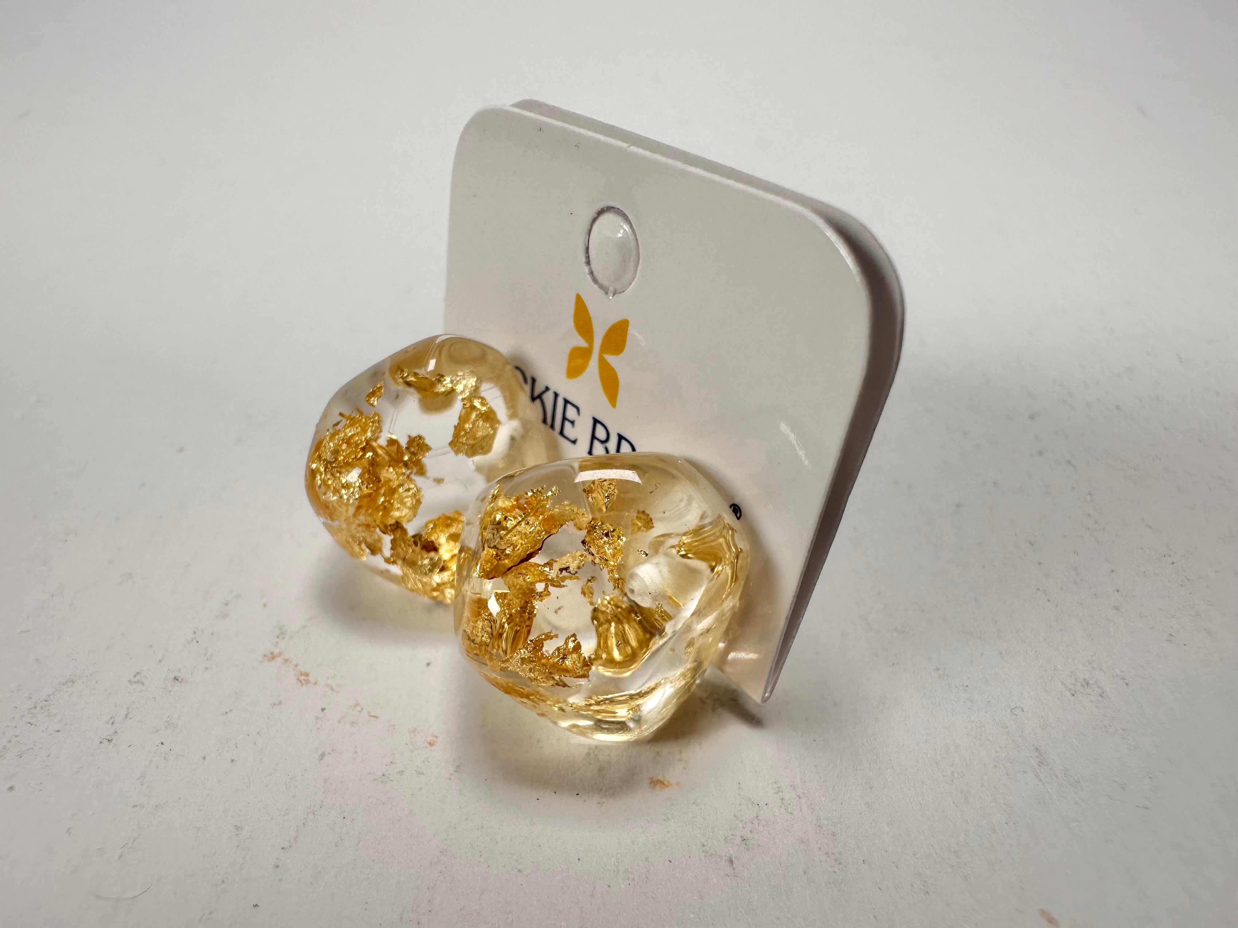 Jackie Brazil "Camille" Gold Flakes Abstract Resin Earrings ( E1053 )