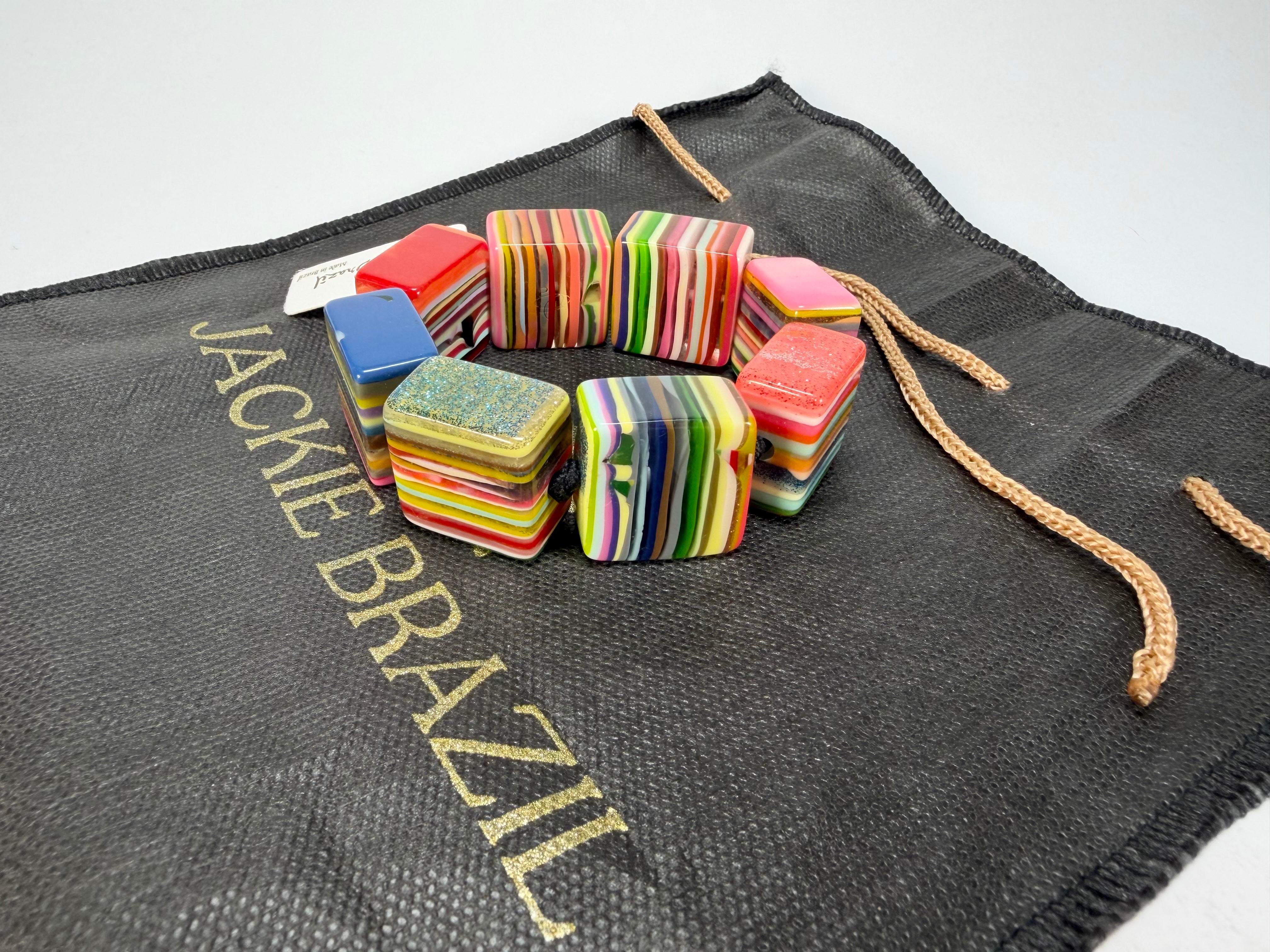 Jackie Brazil "Gala" Liquorice Half Rectangles On Elastic Spring Mix Bracelet ( B0778 )