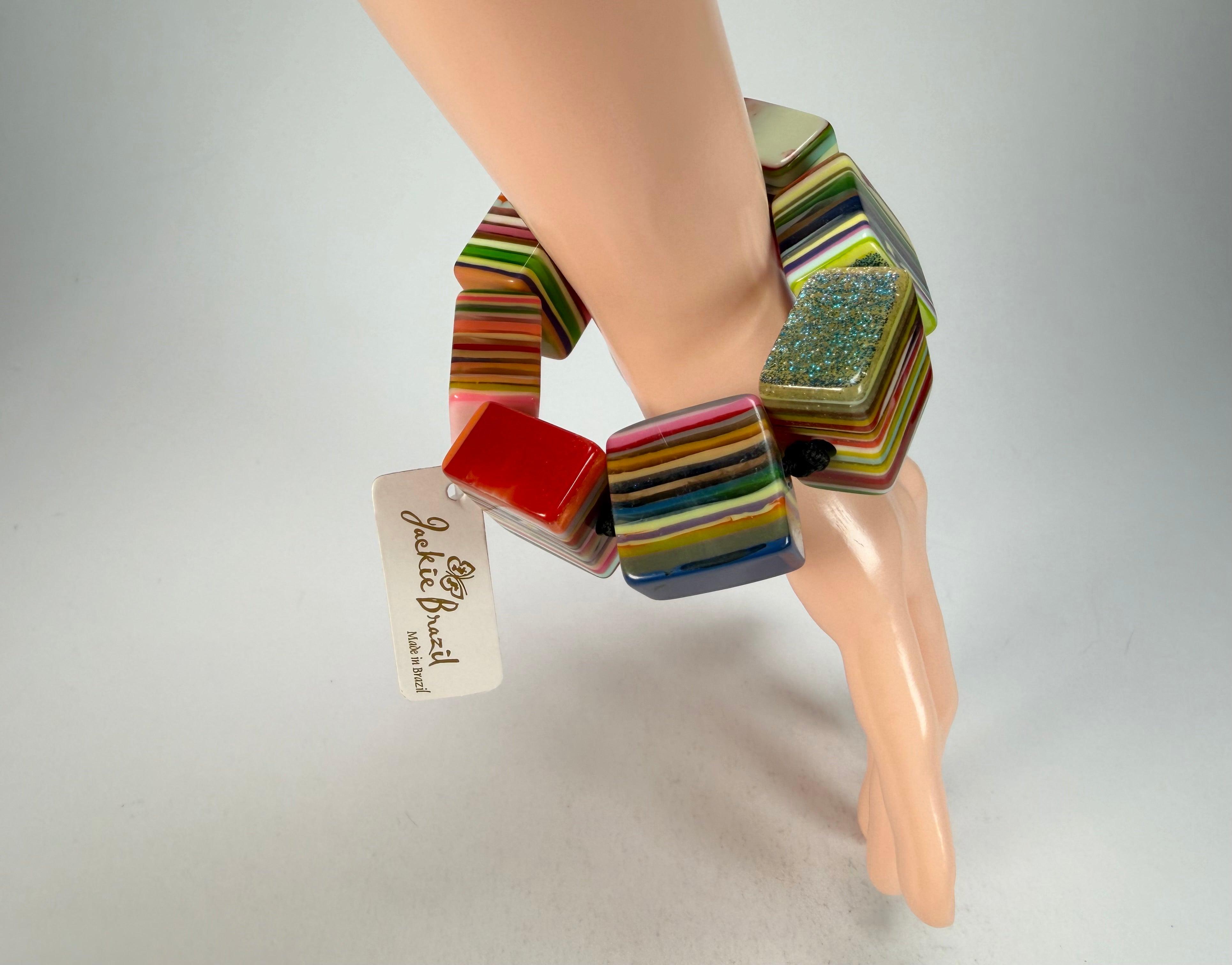 Jackie Brazil "Gala" Liquorice Half Rectangles On Elastic Spring Mix Bracelet ( B0778 )
