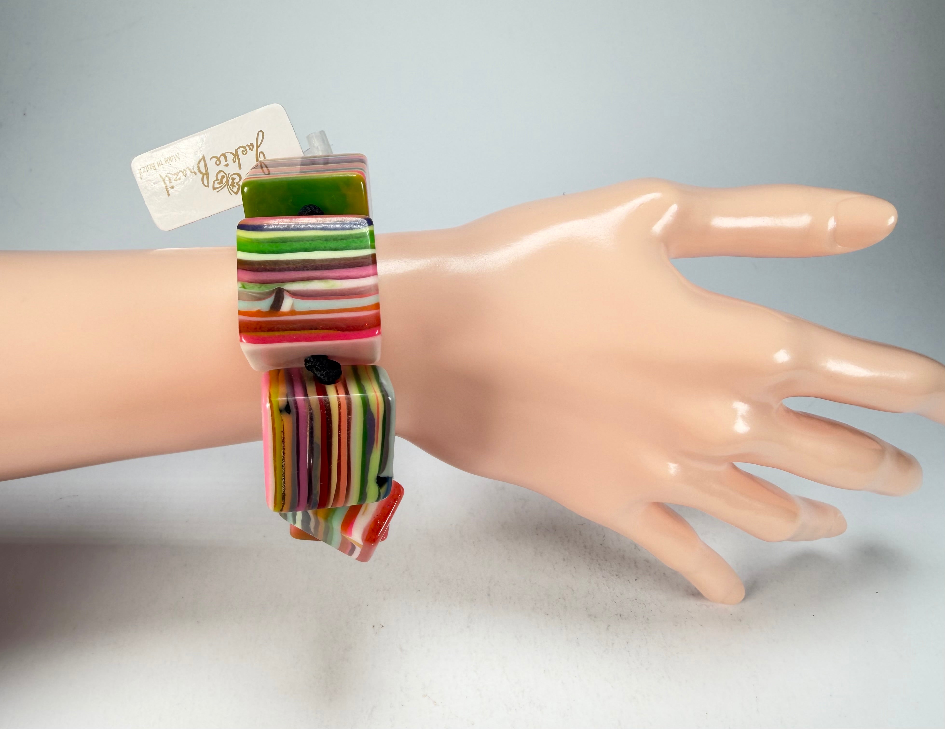 Jackie Brazil "Gala" Liquorice Half Rectangles On Elastic Spring Mix Bracelet ( B0778 )