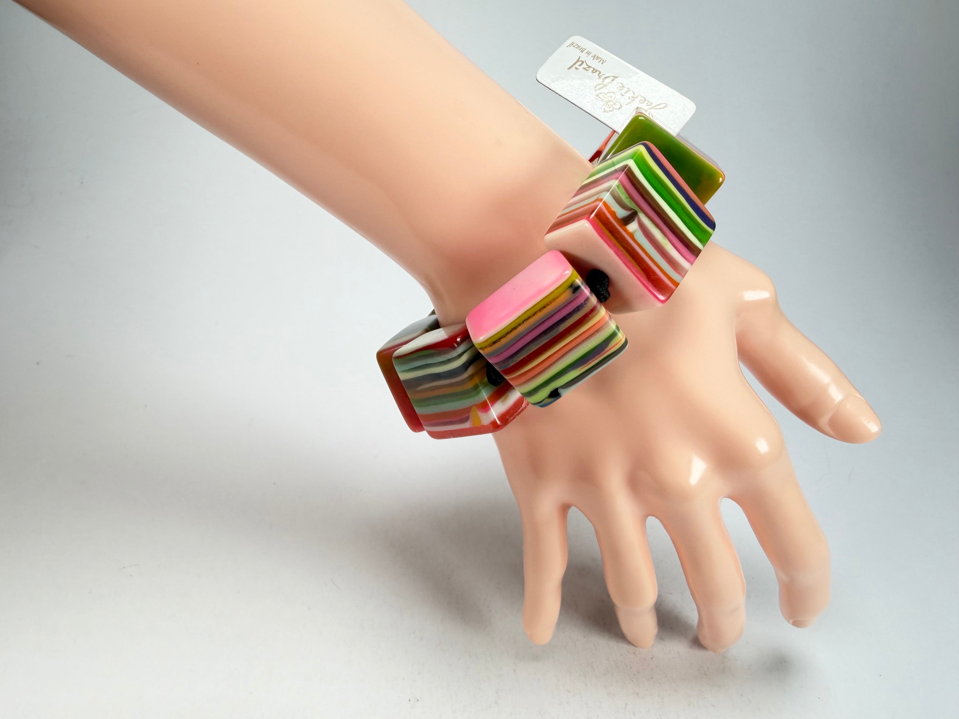 Jackie Brazil "Gala" Liquorice Half Rectangles On Elastic Spring Mix Bracelet ( B0778 )