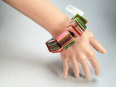 Jackie Brazil "Gala" Liquorice Half Rectangles On Elastic Spring Mix Bracelet ( B0778 )