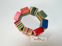 Jackie Brazil "Gala" Liquorice Half Rectangles On Elastic Spring Mix Bracelet ( B0778 )