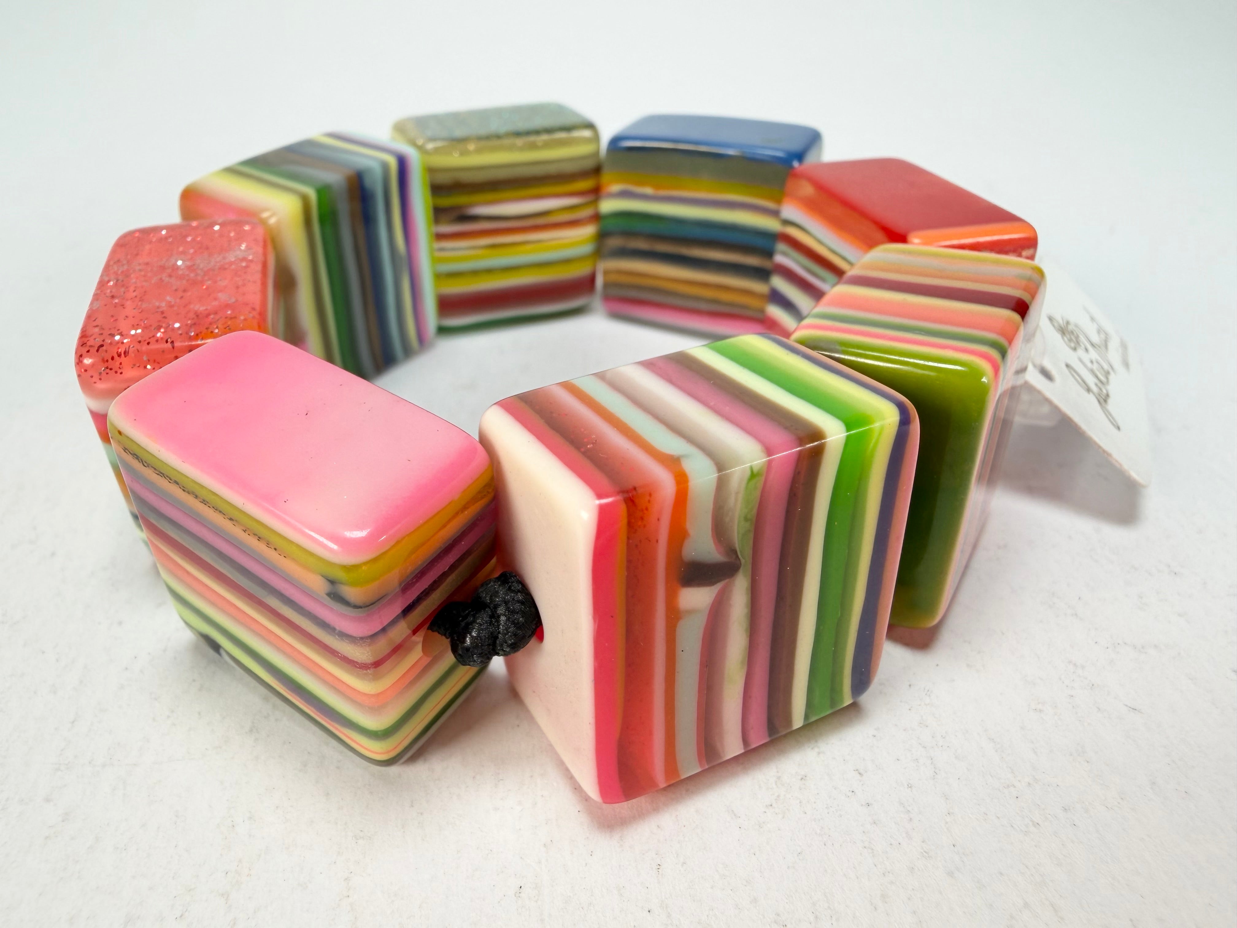 Jackie Brazil "Gala" Liquorice Half Rectangles On Elastic Spring Mix Bracelet ( B0778 )